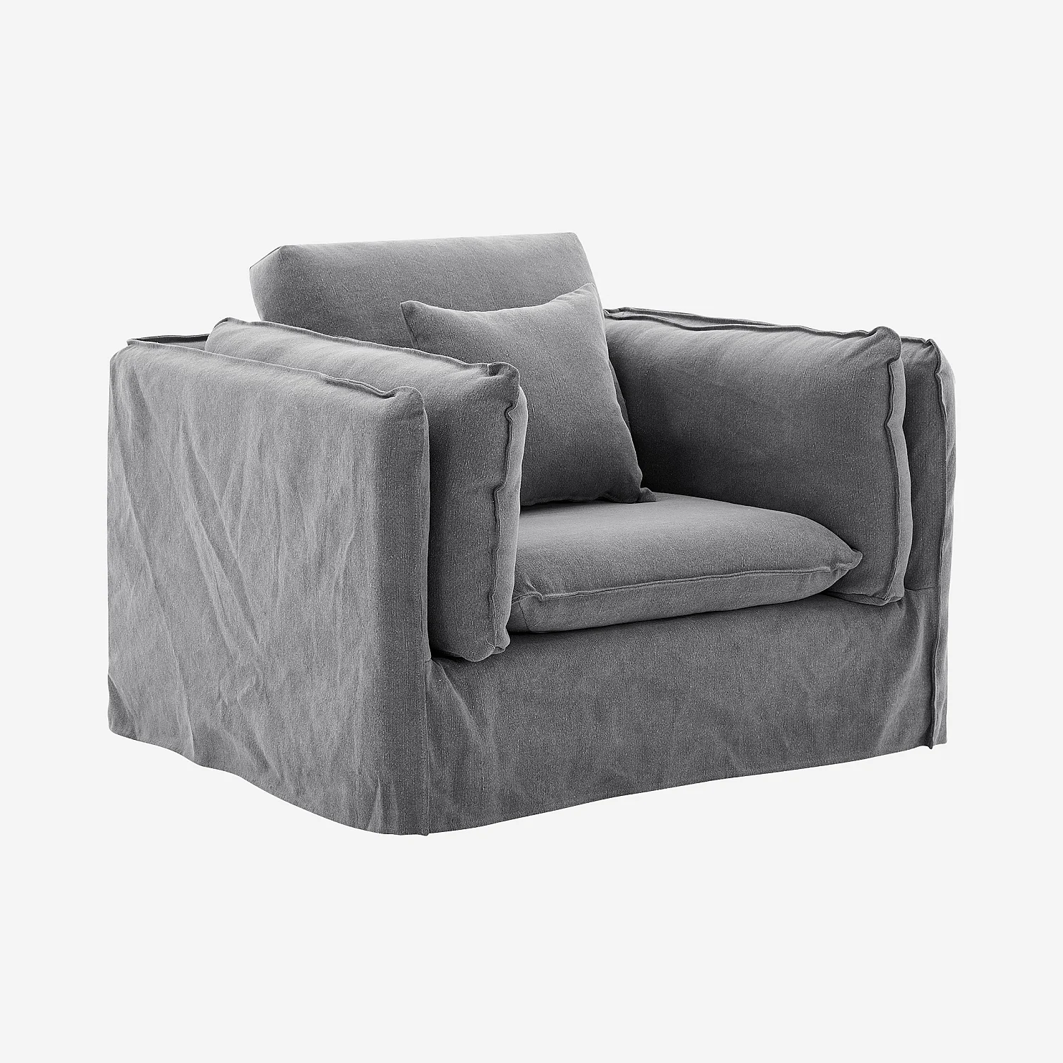 Fauteuil déhoussable en coton et lin - Gris ardoise - 4
