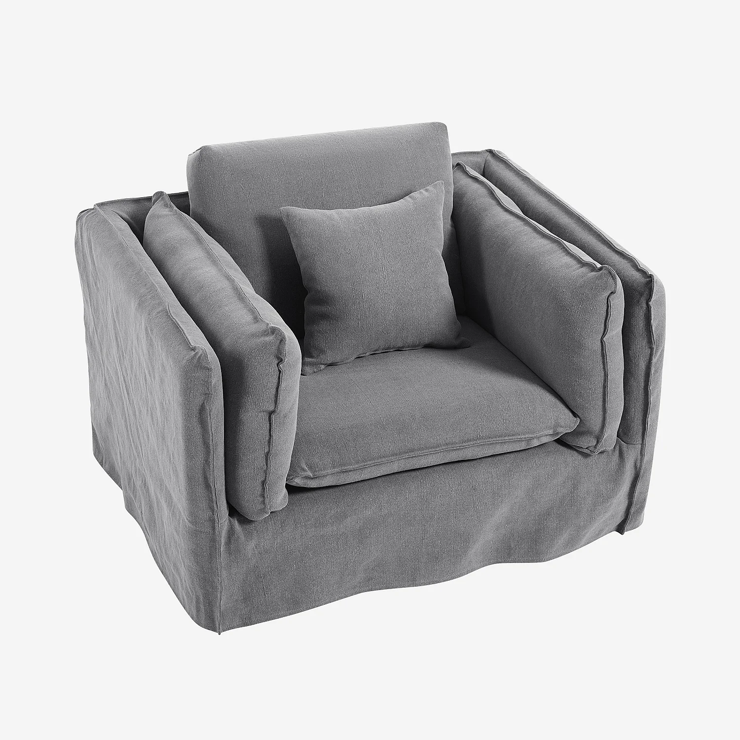 Fauteuil déhoussable en coton et lin - Gris ardoise - 6