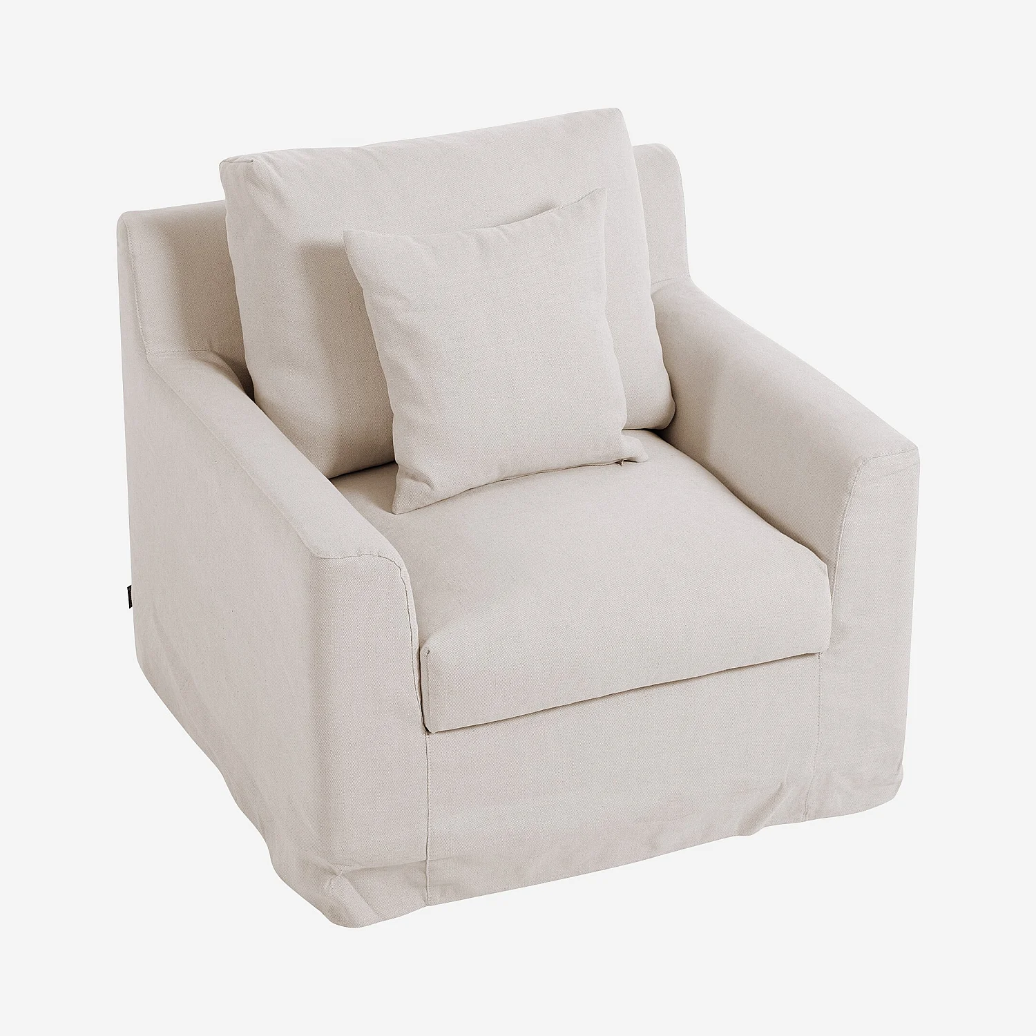 Fauteuil déhoussable en coton et lin garni de plumes - Sable blanc - 6