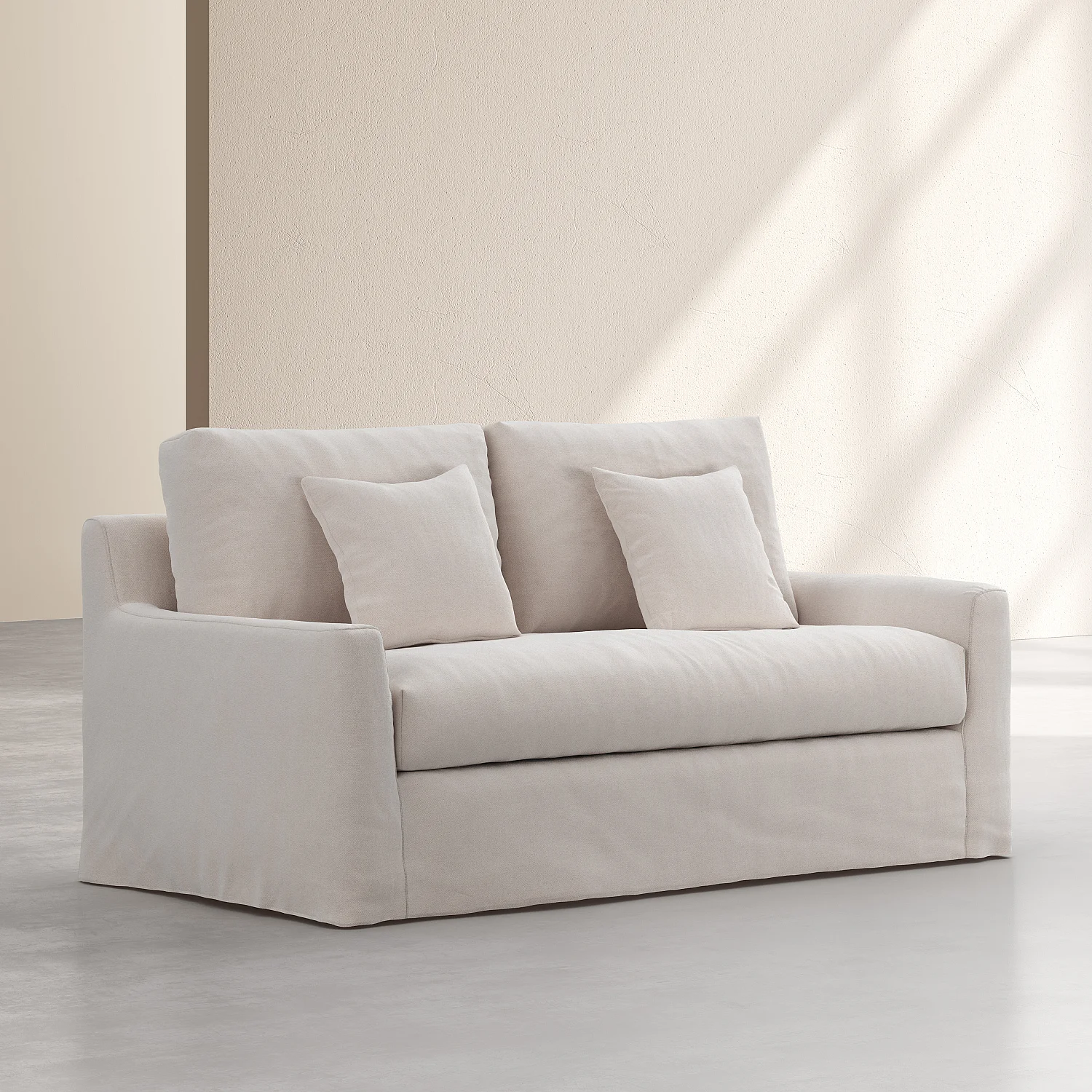 Canapé 2 places déhoussable en coton et lin garni de plumes - Sable blanc - 3