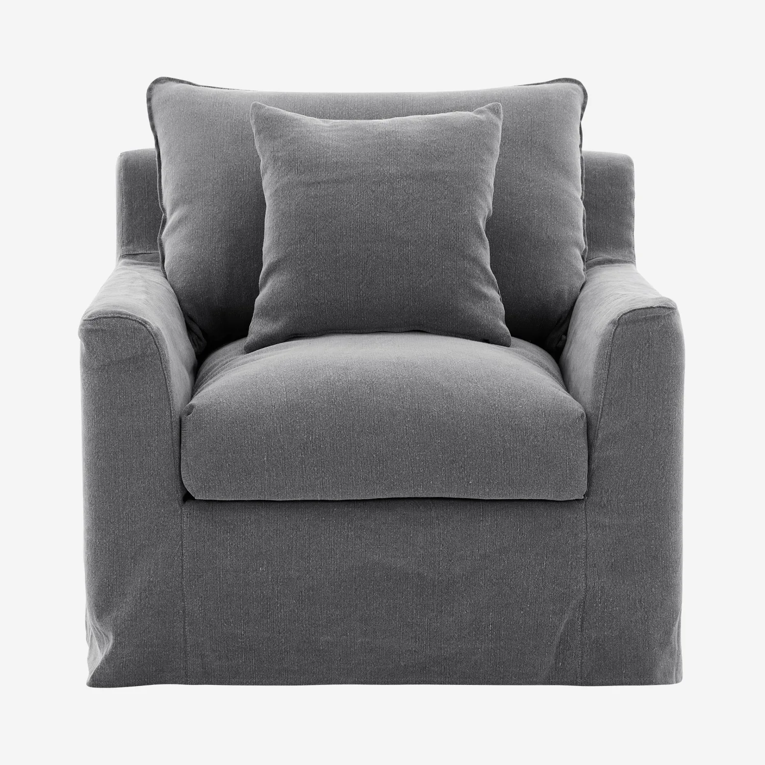 Fauteuil déhoussable en coton et lin garni de plumes - Gris ardoise - 1
