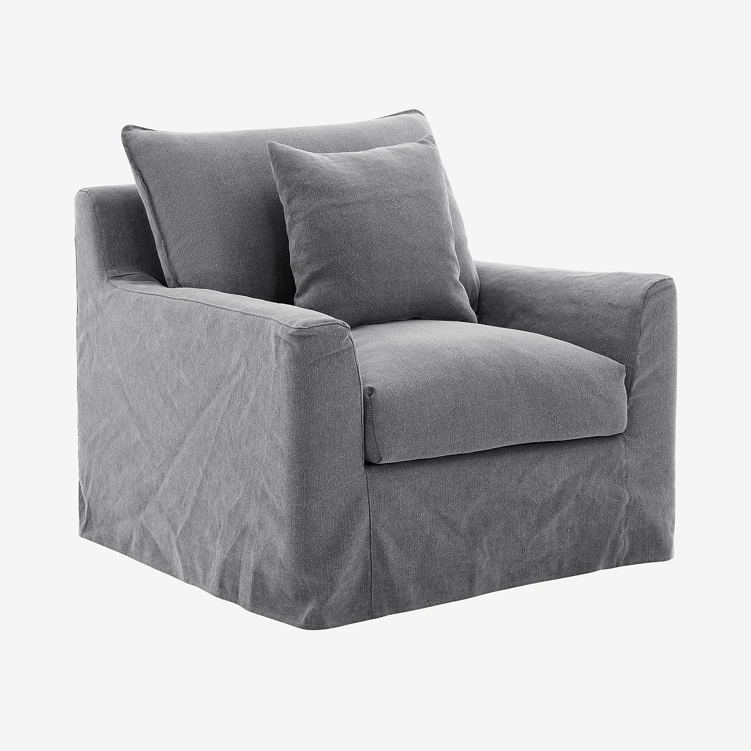 Fauteuil déhoussable en coton et lin garni de plumes - Gris ardoise - 4