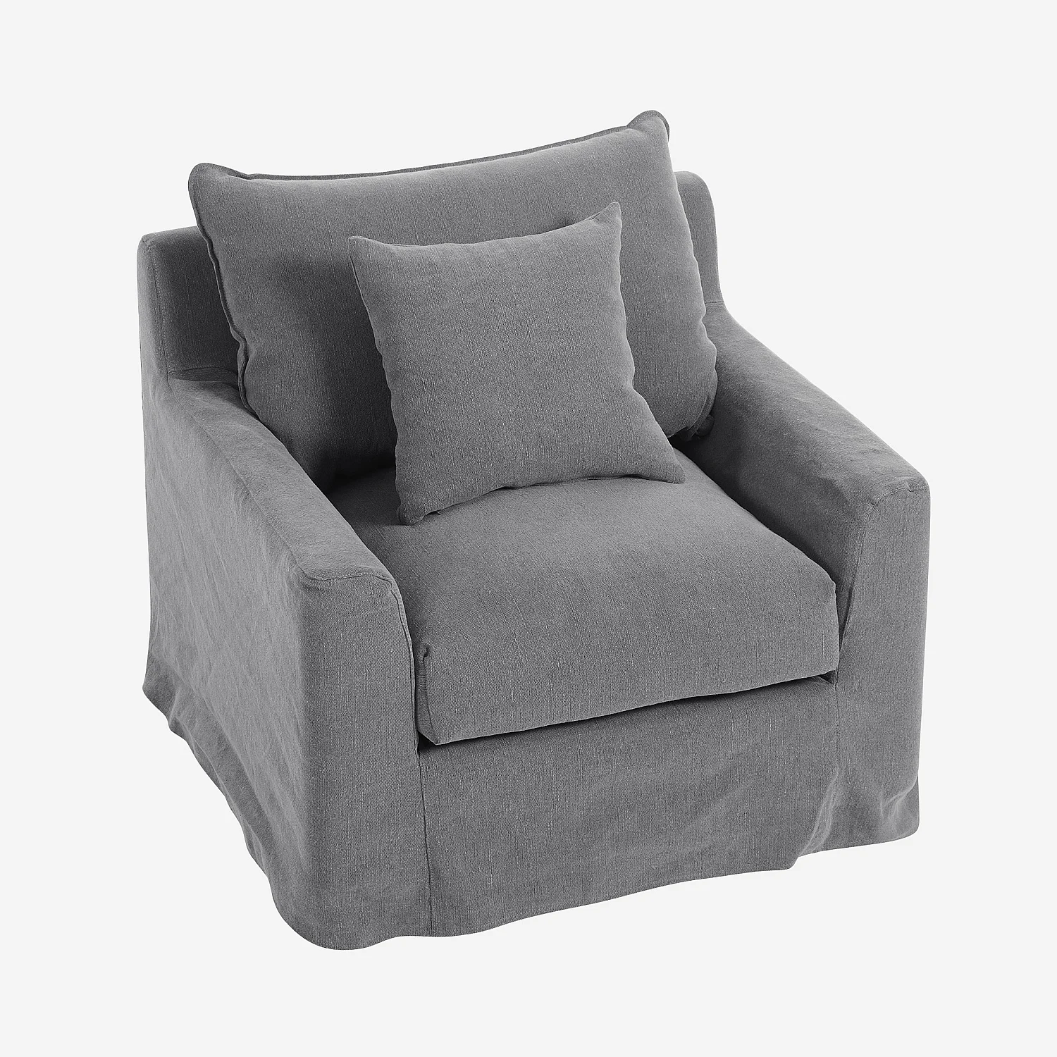 Fauteuil déhoussable en coton et lin garni de plumes - Gris ardoise - 6