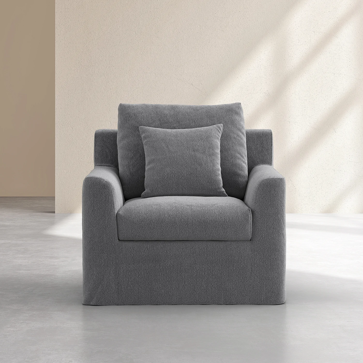 Fauteuil déhoussable en coton et lin garni de plumes - Gris ardoise - 1