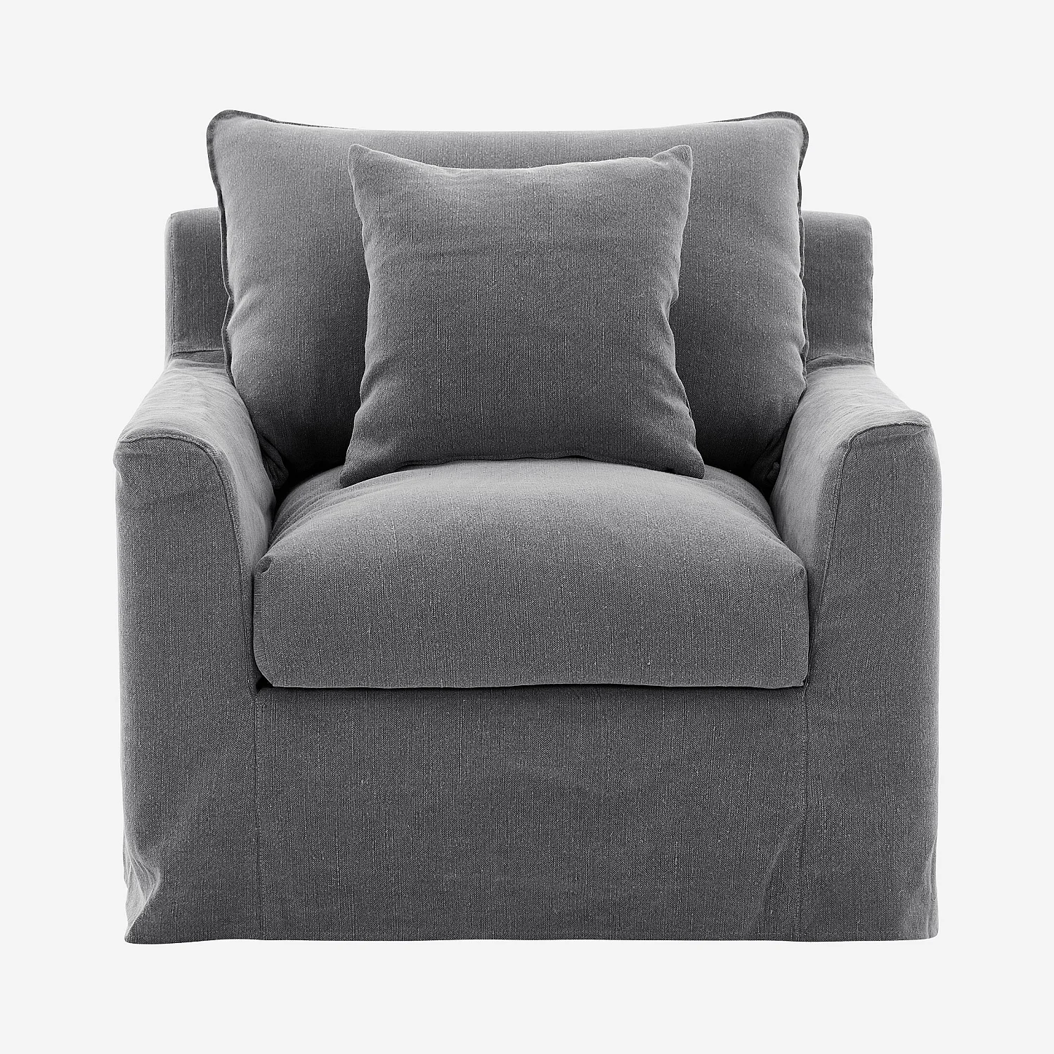 Fauteuil déhoussable en coton et lin garni de plumes - Gris ardoise - 1