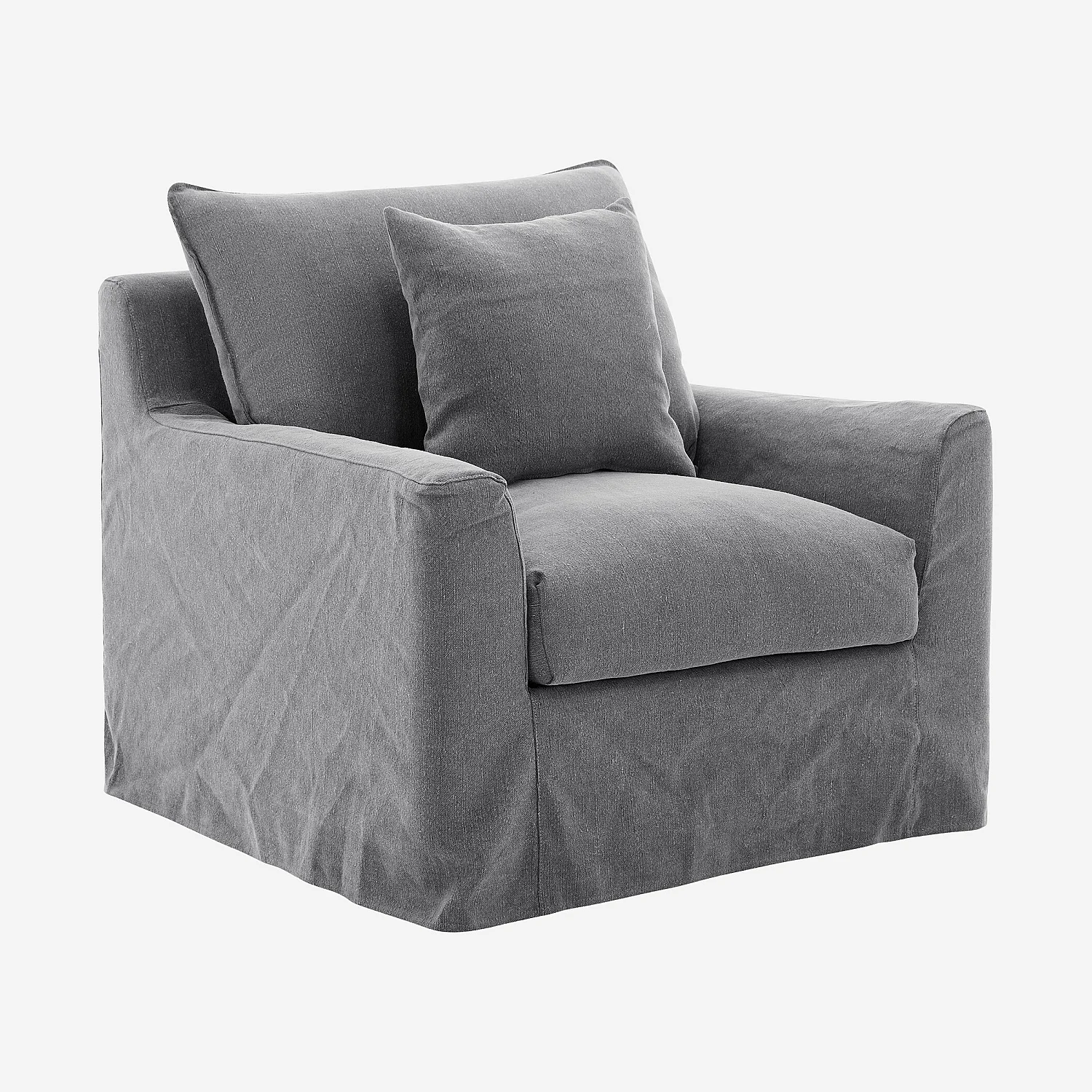 Fauteuil déhoussable en coton et lin garni de plumes - Gris ardoise - 4