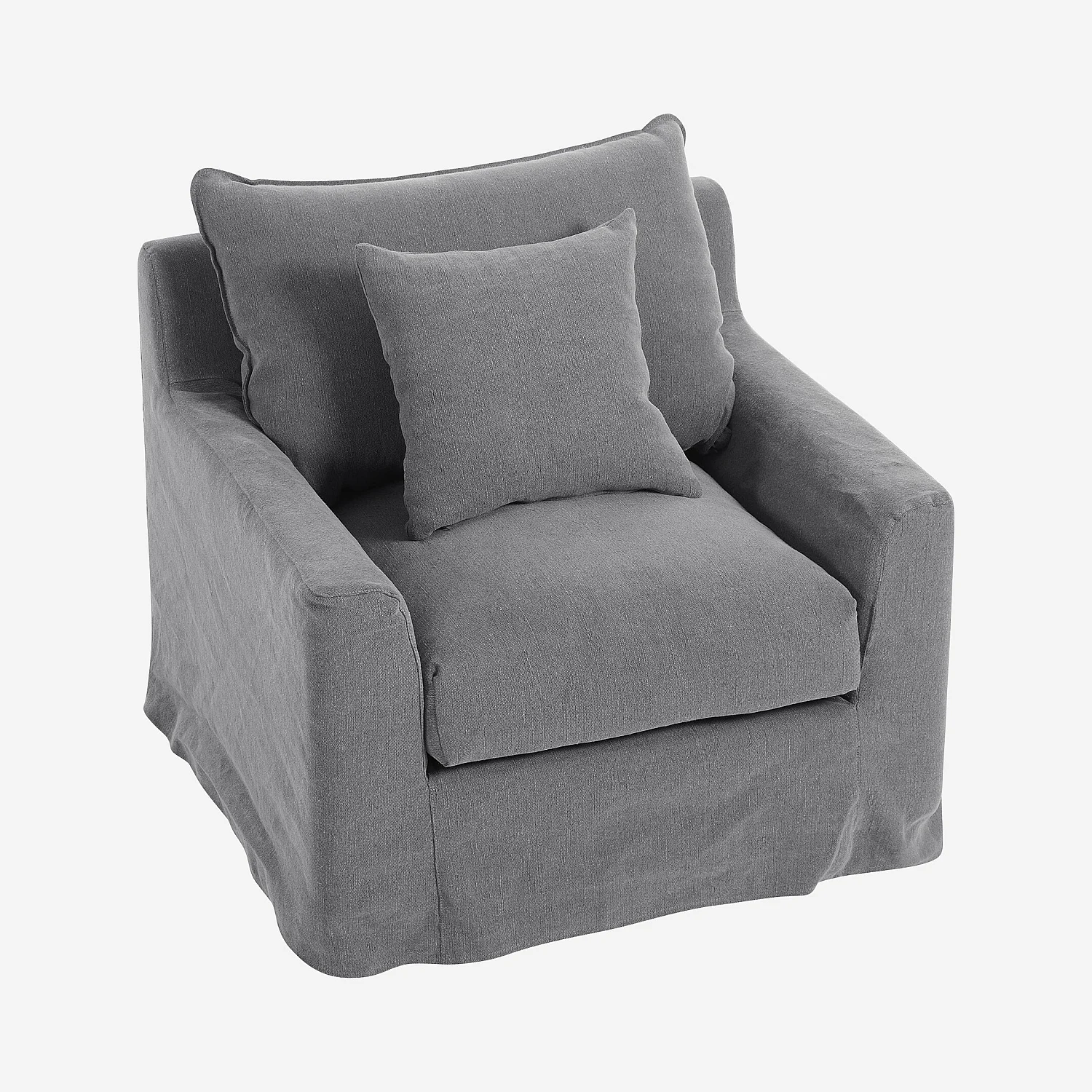 Fauteuil déhoussable en coton et lin garni de plumes - Gris ardoise - 6