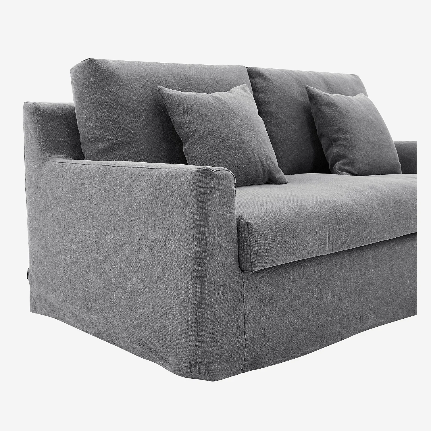 Canapé 2 places déhoussable en coton et lin garni de plumes - Gris ardoise - 2