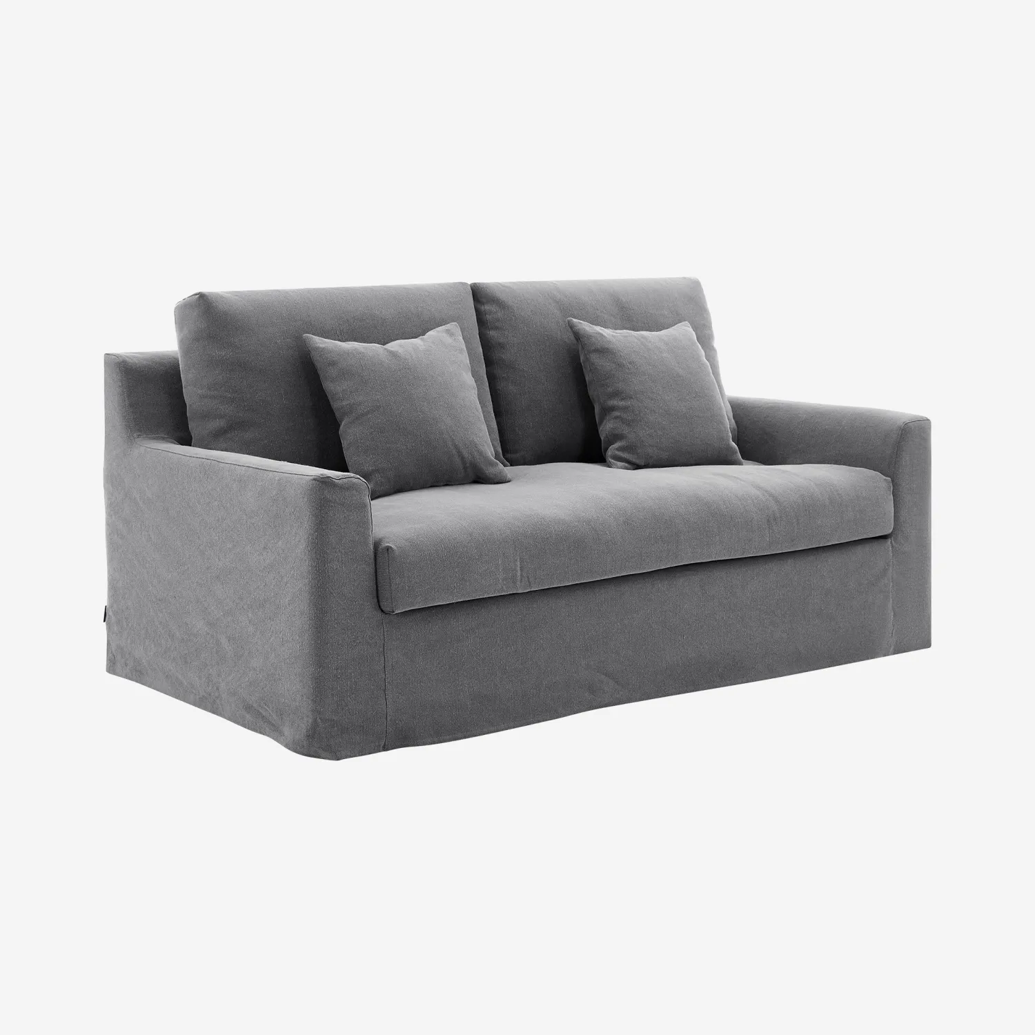 Canapé 2 places déhoussable en coton et lin garni de plumes - Gris ardoise - 4