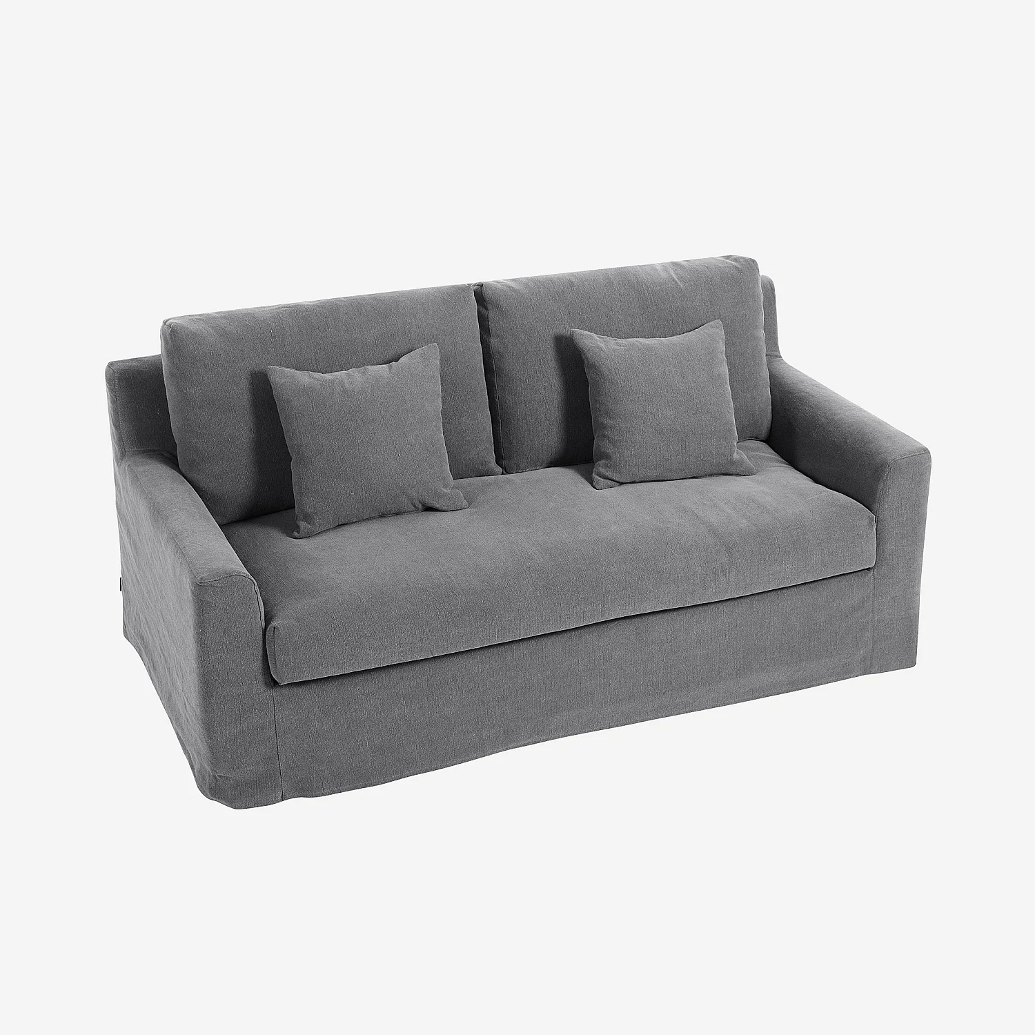 Canapé 2 places déhoussable en coton et lin garni de plumes - Gris ardoise - 5