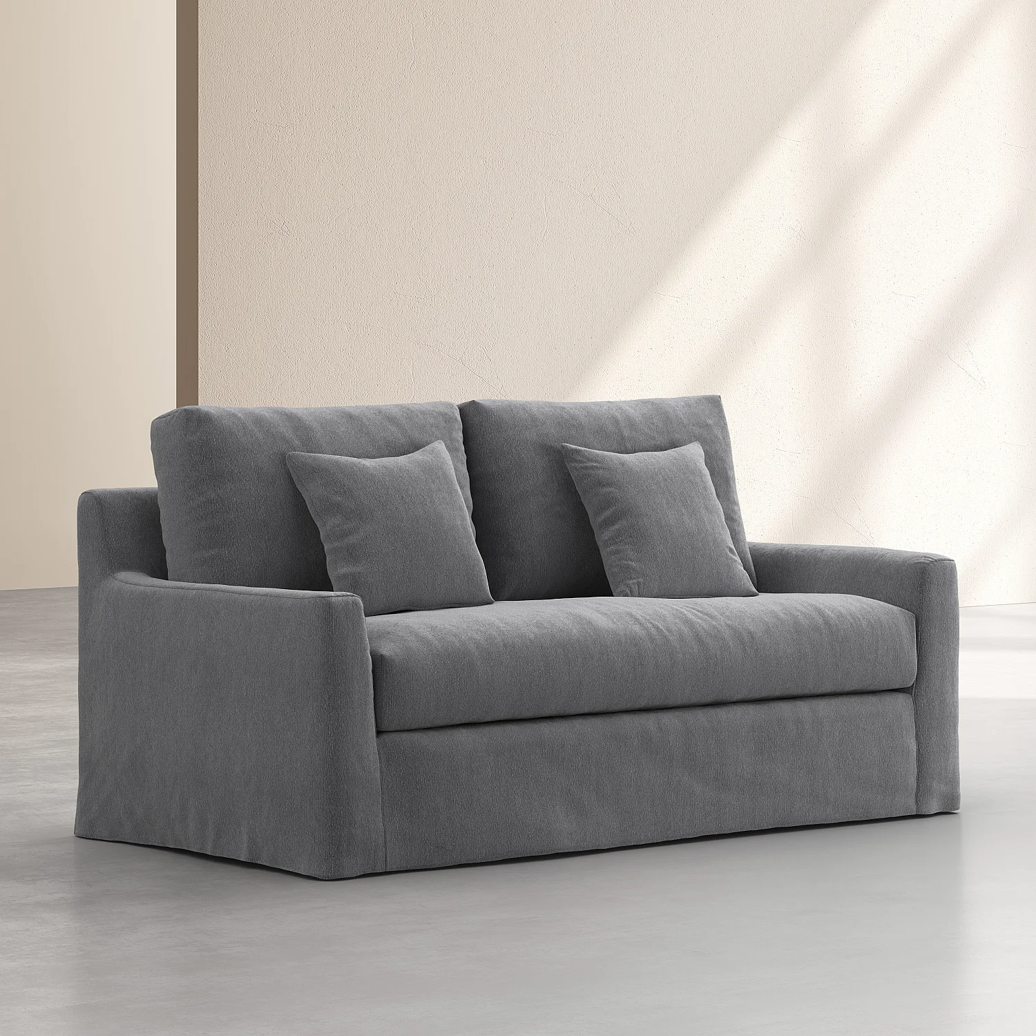 Abziehbares 2-Sitzer-Sofa aus Baumwolle und Leinen mit Federfüllung - Schiefergrau - 4