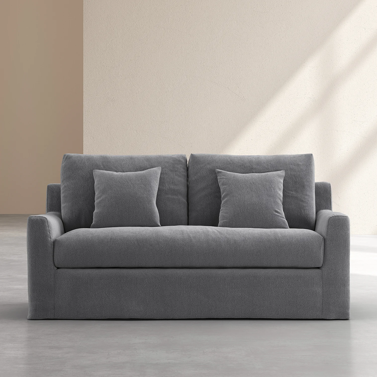 Abziehbares 2-Sitzer-Sofa aus Baumwolle und Leinen mit Federfüllung - Schiefergrau - 1