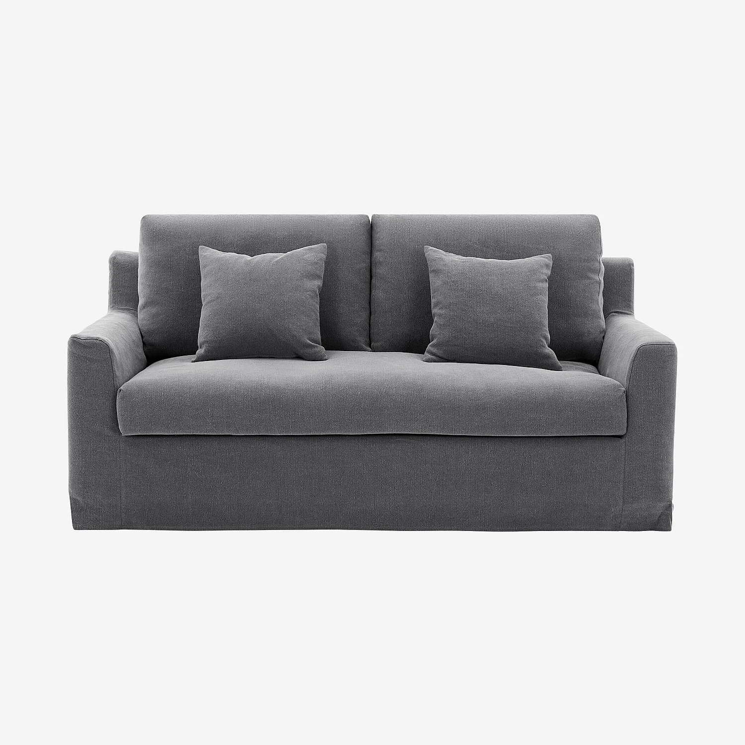 Canapé 2 places déhoussable en coton et lin garni de plumes - Gris ardoise - 1