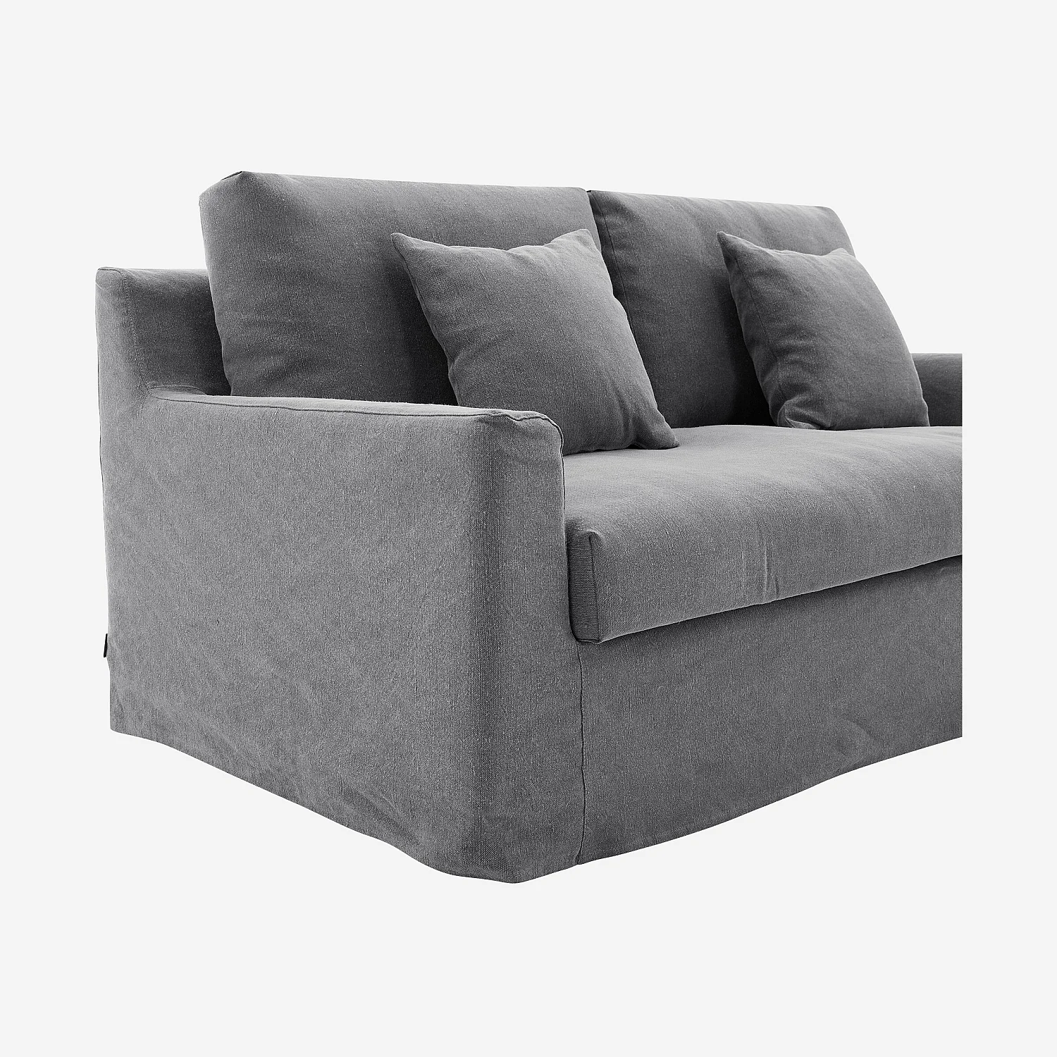 Canapé 2 places déhoussable en coton et lin garni de plumes - Gris ardoise - 2