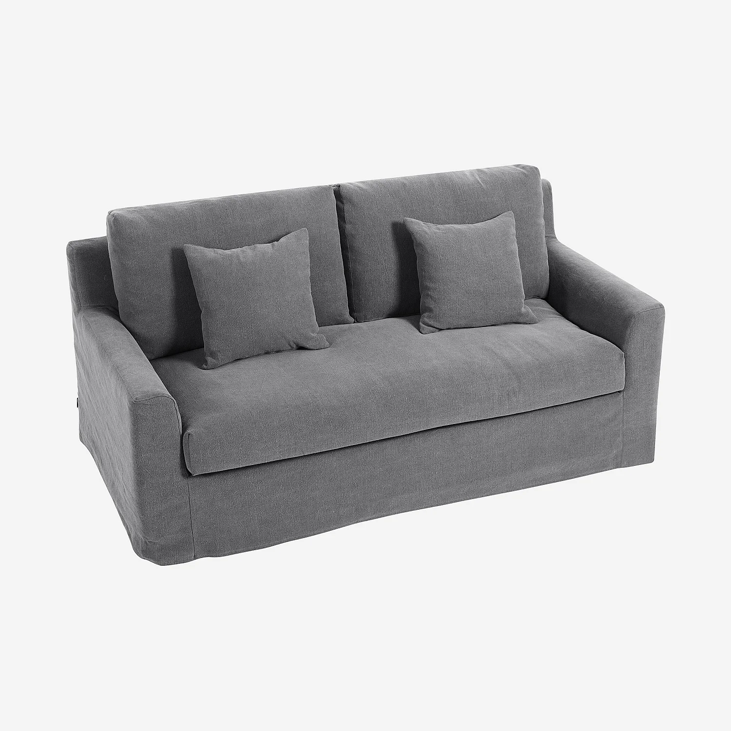 Canapé 2 places déhoussable en coton et lin garni de plumes - Gris ardoise - 5