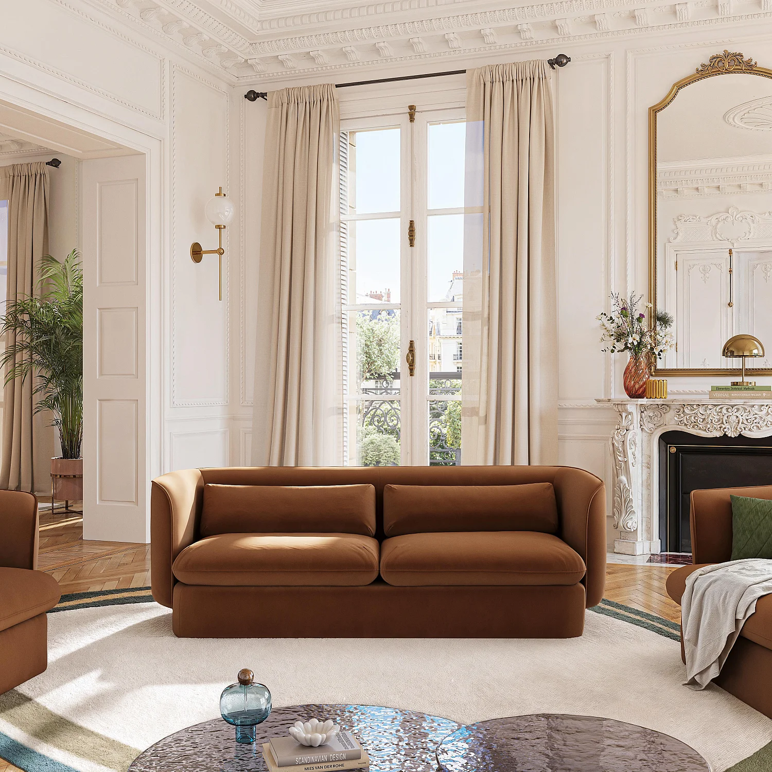 Set divano 3 posti e poltrona imbottiti di piume - Terracotta - 6