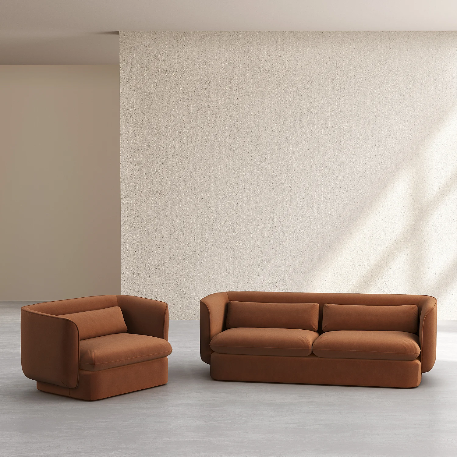 Set divano 3 posti e poltrona imbottiti di piume - Terracotta - 1