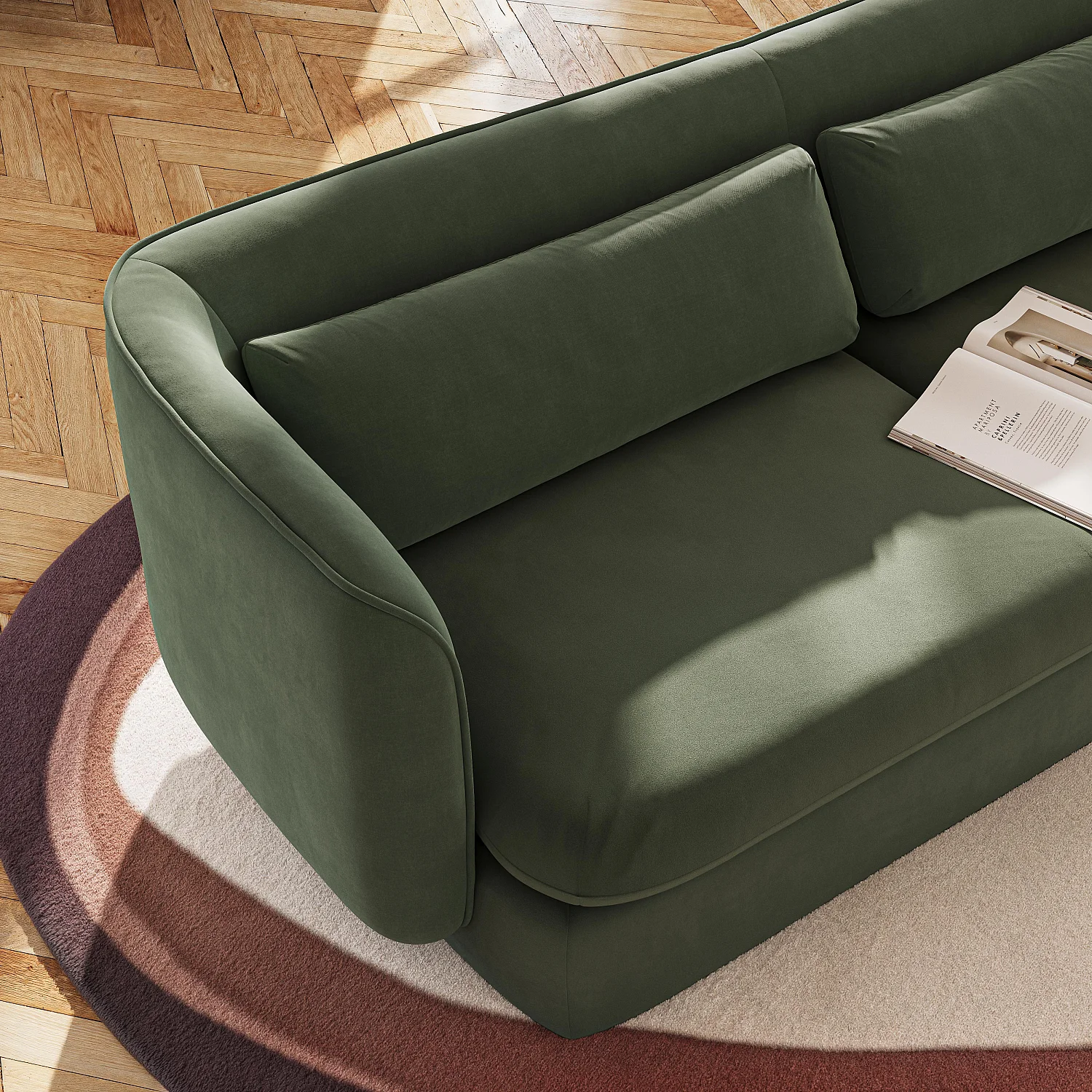 Set divano 3 posti e poltrona imbottiti di piume - Verde kaki - 3