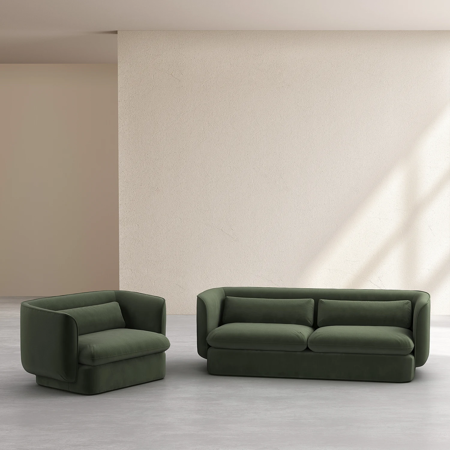 Set divano 3 posti e poltrona imbottiti di piume - Verde kaki - 1