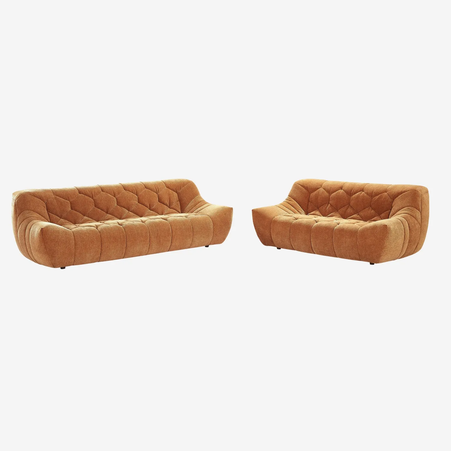 Ensemble de canapés 3 et 2 places matelassés en tissu - Terracotta