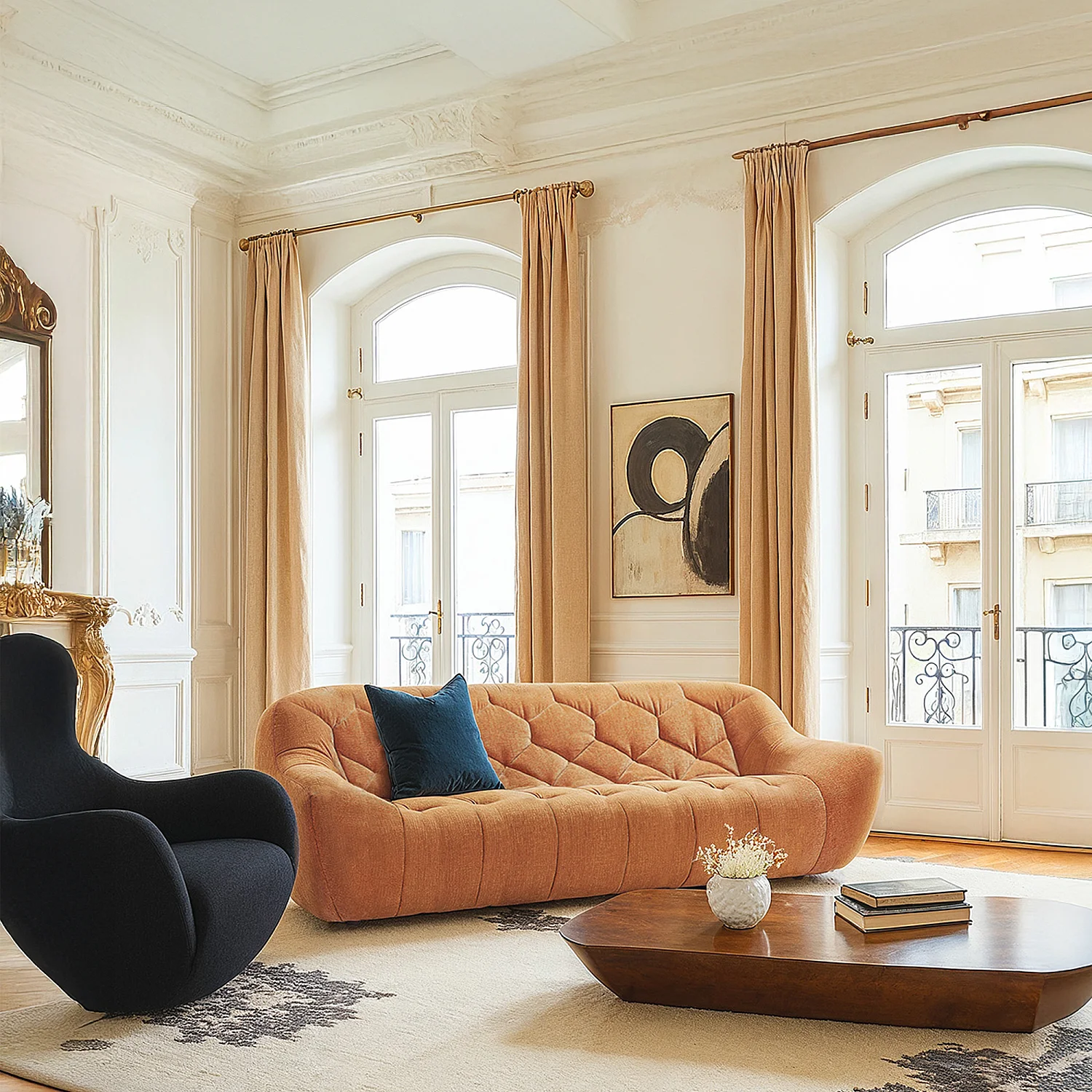 Ensemble de canapés 3 et 2 places matelassés en tissu - Terracotta - 3