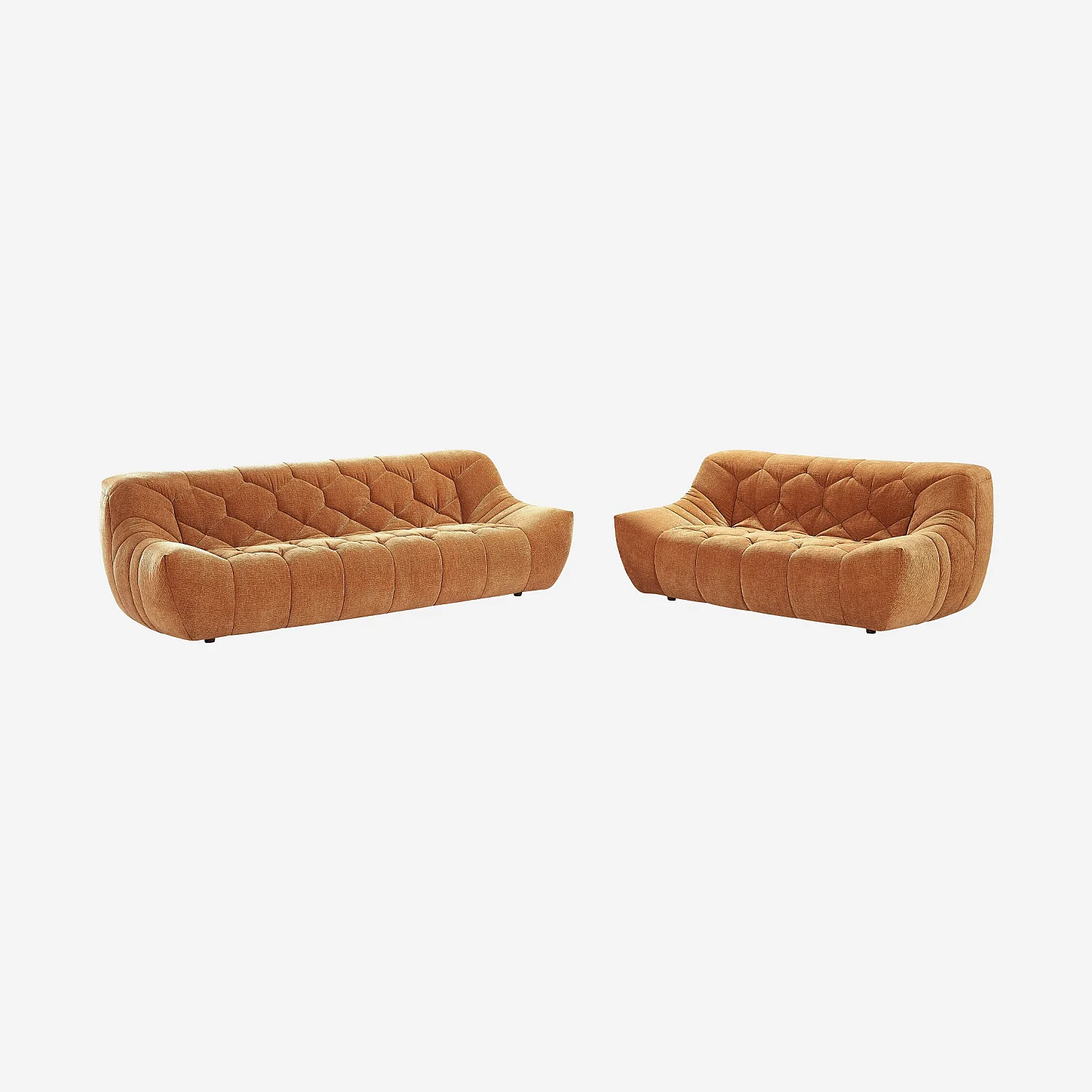 Ensemble de canapés 3 et 2 places matelassés en tissu - Terracotta - 1