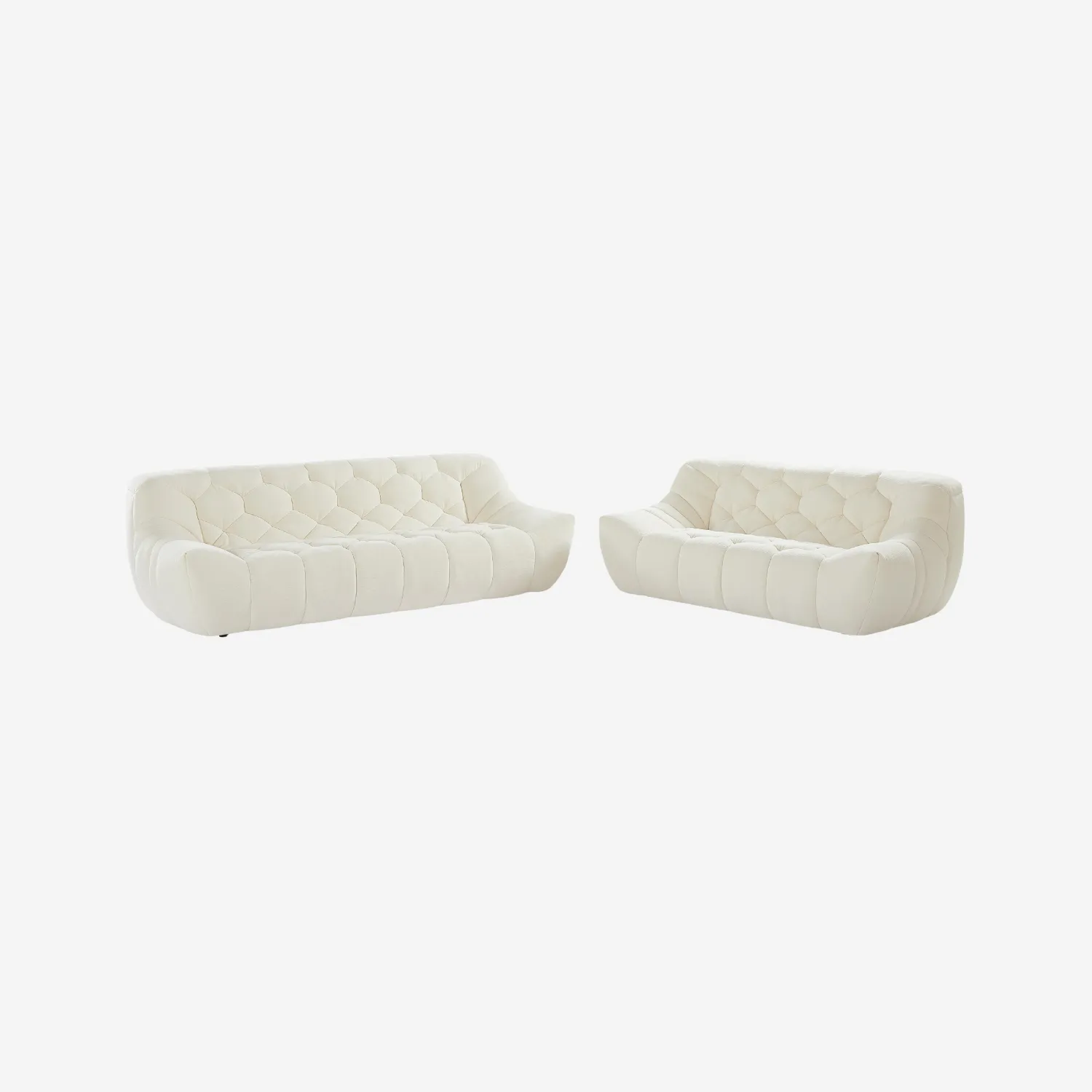Ensemble de canapés 3 et 2 places matelassés en tissu - Écru - 1