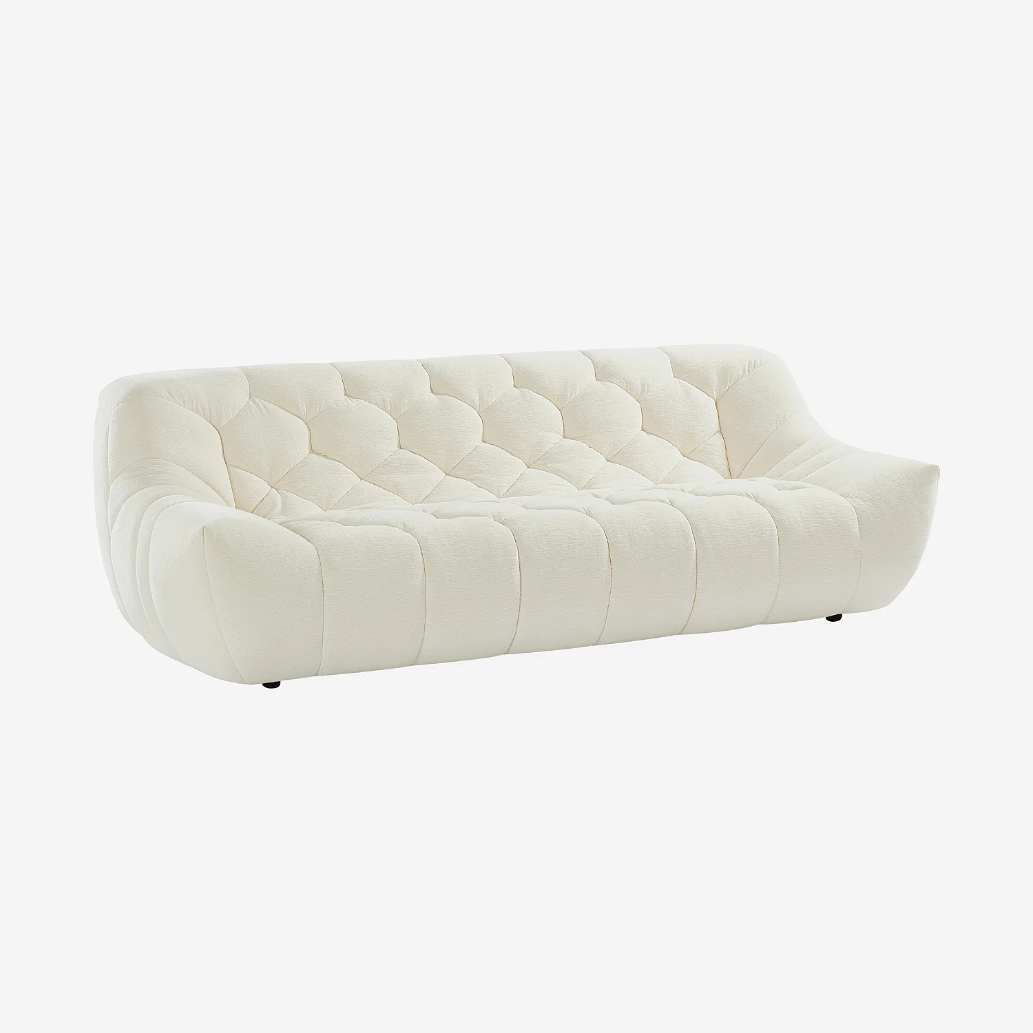 Ensemble de canapés 3 et 2 places matelassés en tissu - Écru - 7