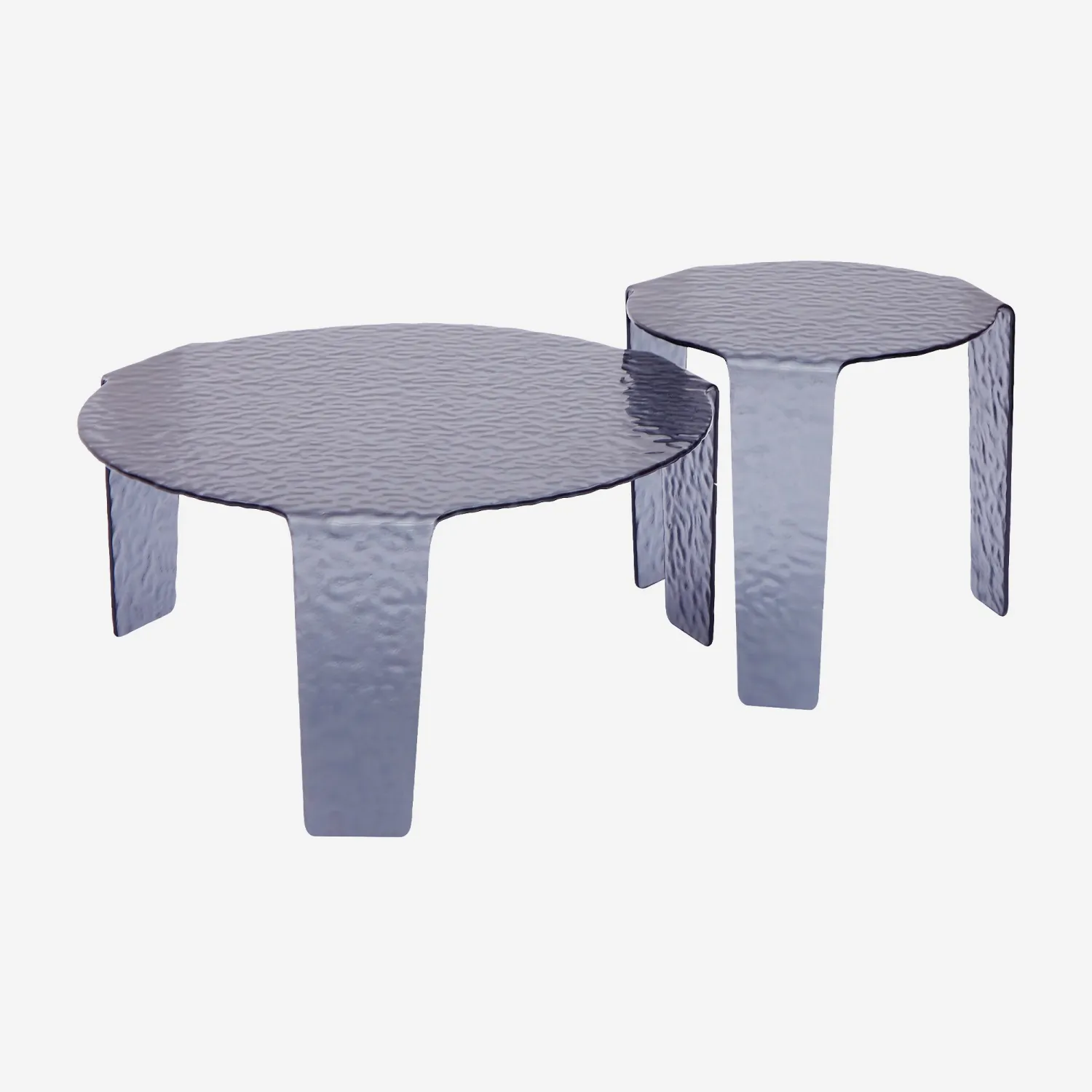 Ensemble de tables basses rondes en verre trempé bullé - Gris fumé