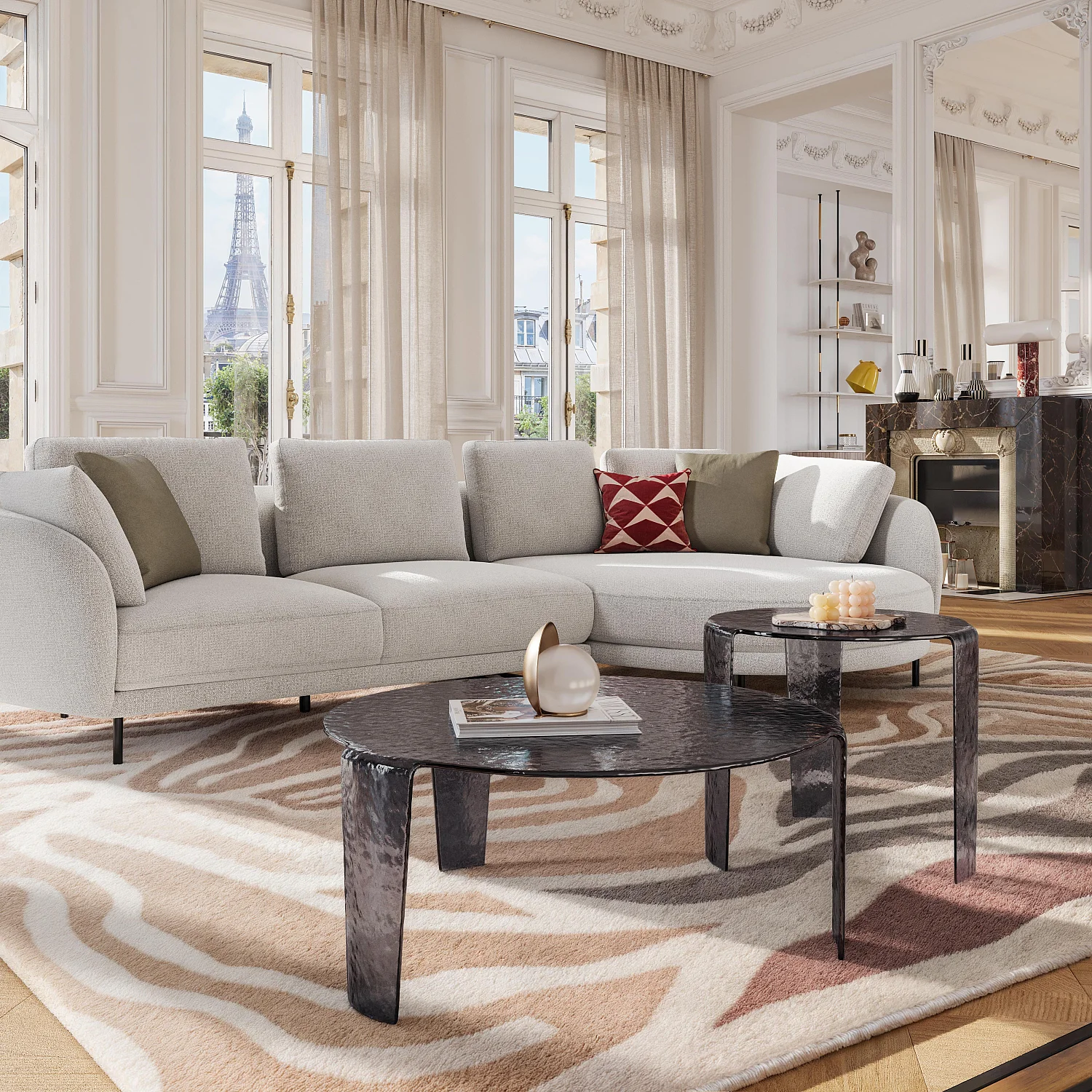 Set runder Couchtische aus gehärtetem geblasenem Glas - Rauchgrau - 1