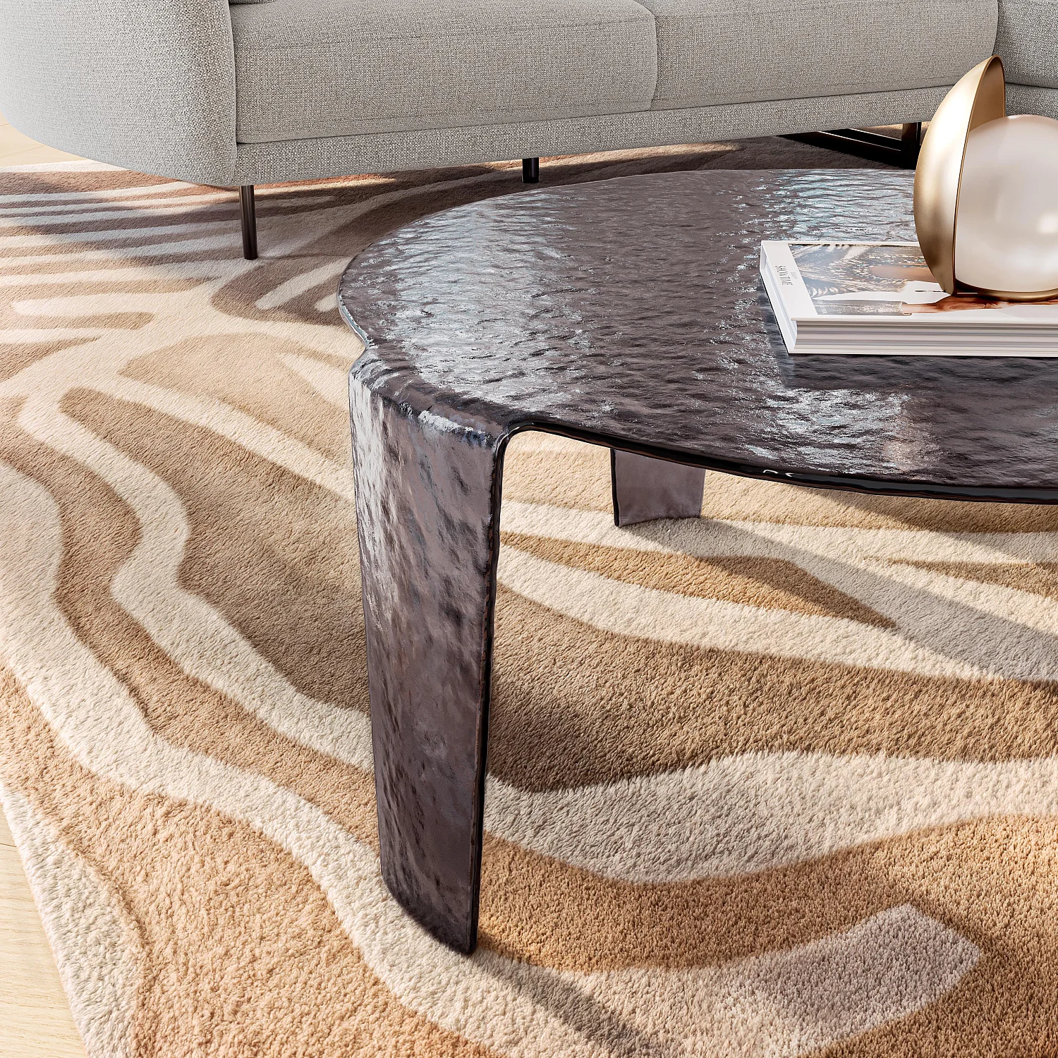 Set runder Couchtische aus gehärtetem geblasenem Glas - Rauchgrau - 3