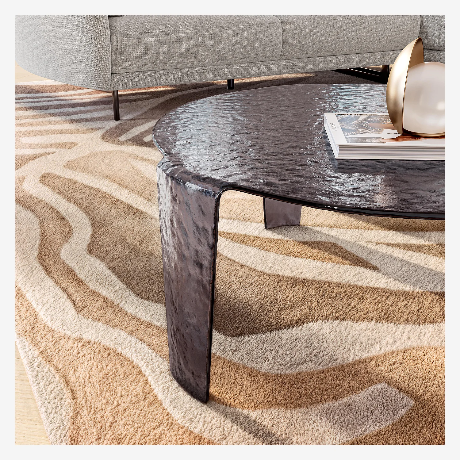 Set di tavolini bassi rotondi in vetro temperato a bolle - Grigio fumé - 3