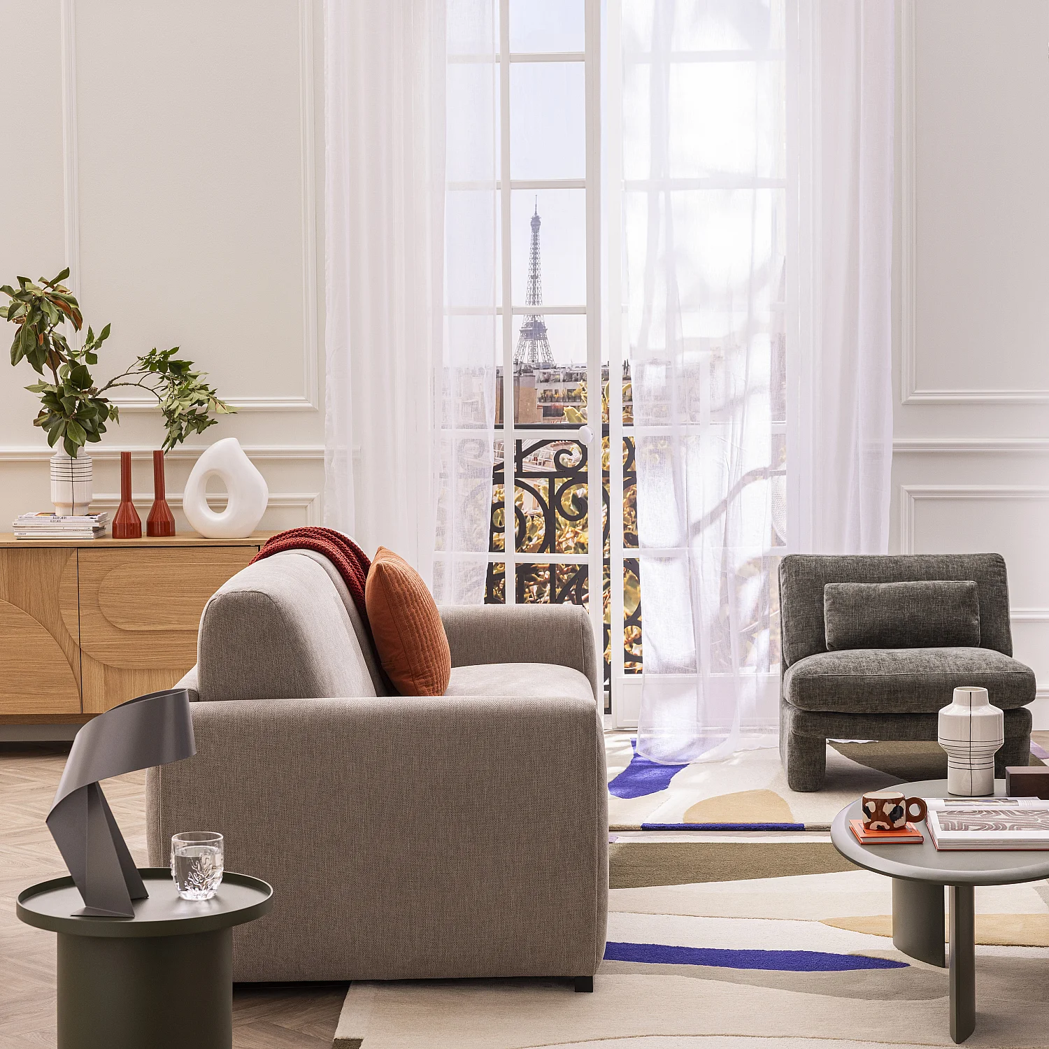 Sofá cama 2 plazas - Cama de 140 cm - Colchón de 16 cm - Tejido Lugano gris claro - 11