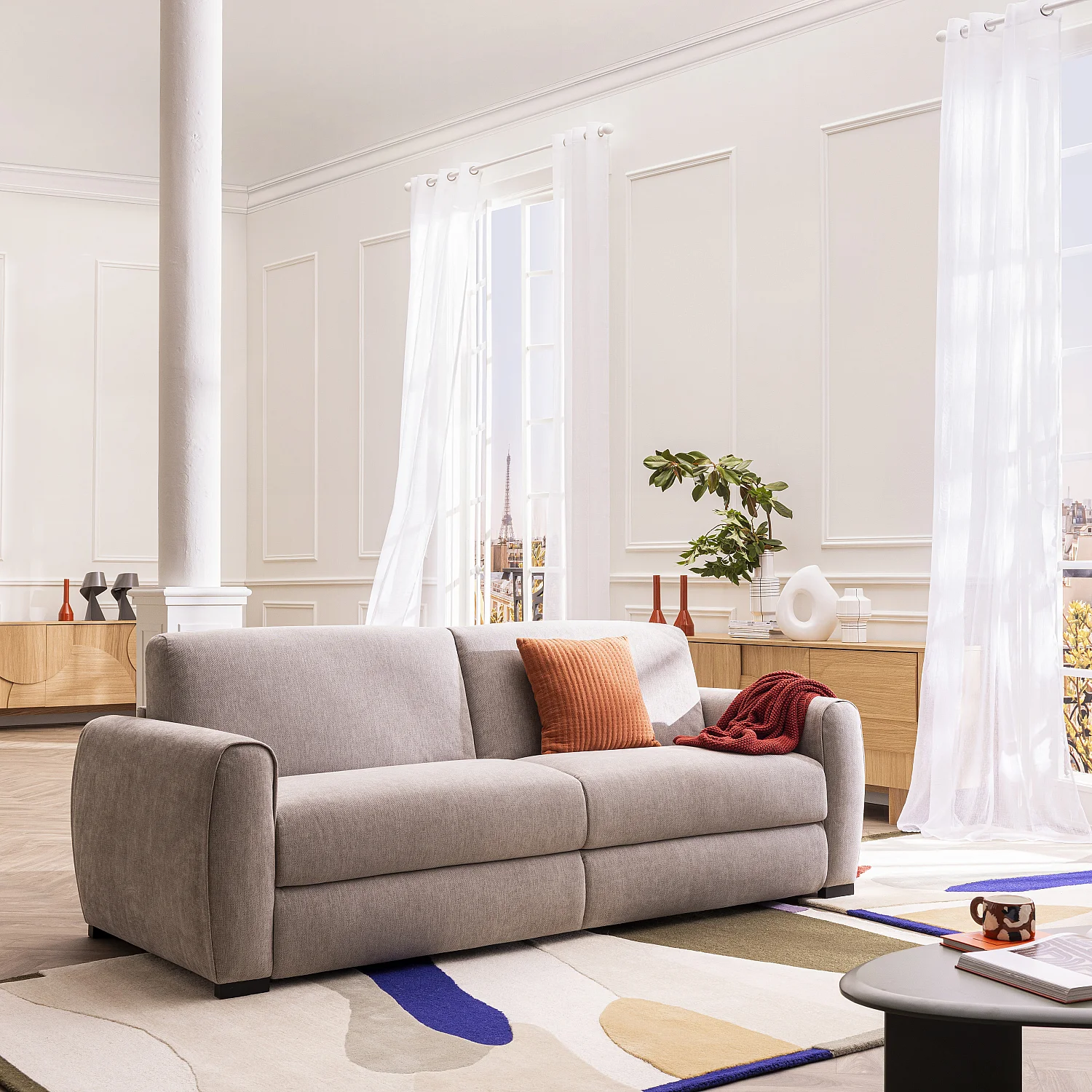 Divano letto 2 posti - Letto 140 cm - Materasso 16 cm - Tessuto Lugano Grigio chiaro - 3