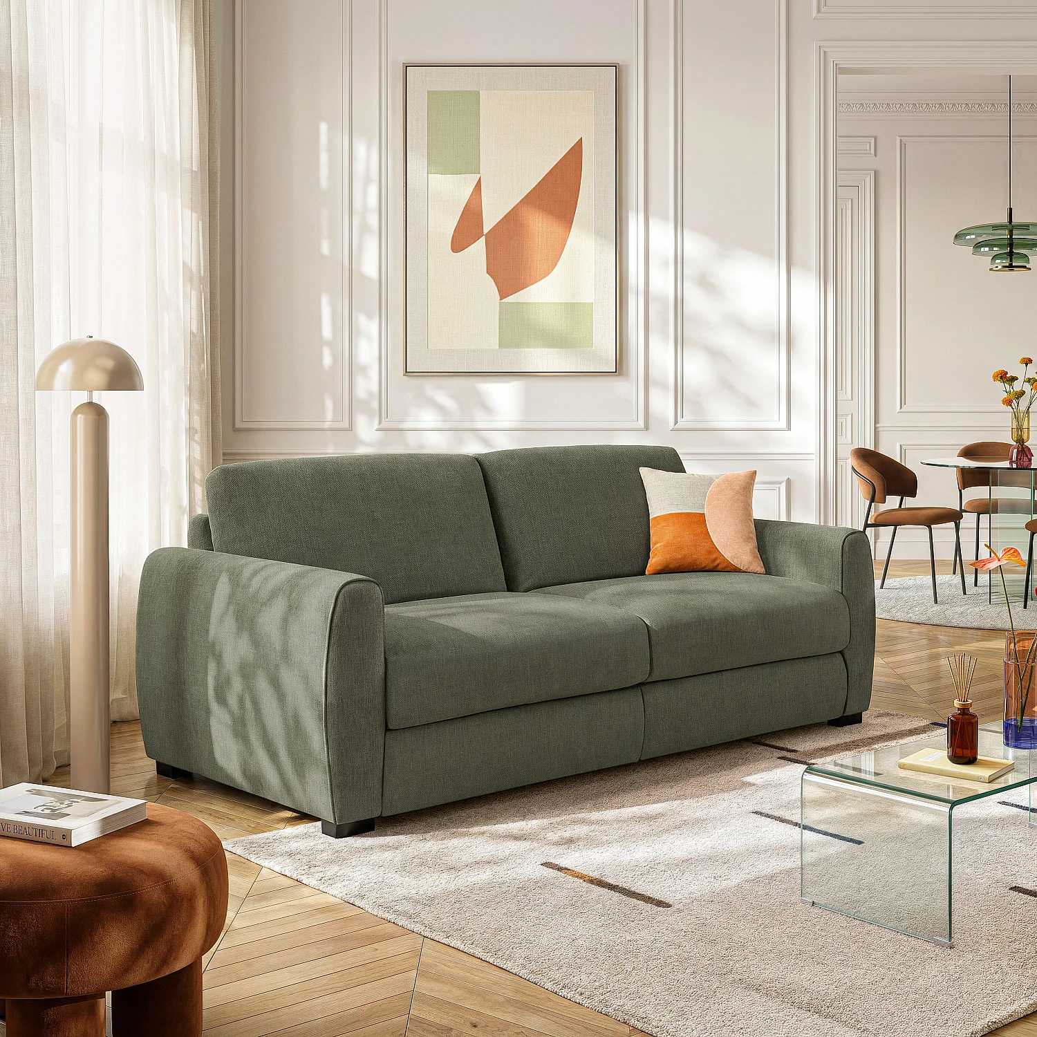Schlafsofa 3-Sitzer - Liegefläche 160 cm - Matratze 16 cm - Stoff Lugano Olivgrün - 1