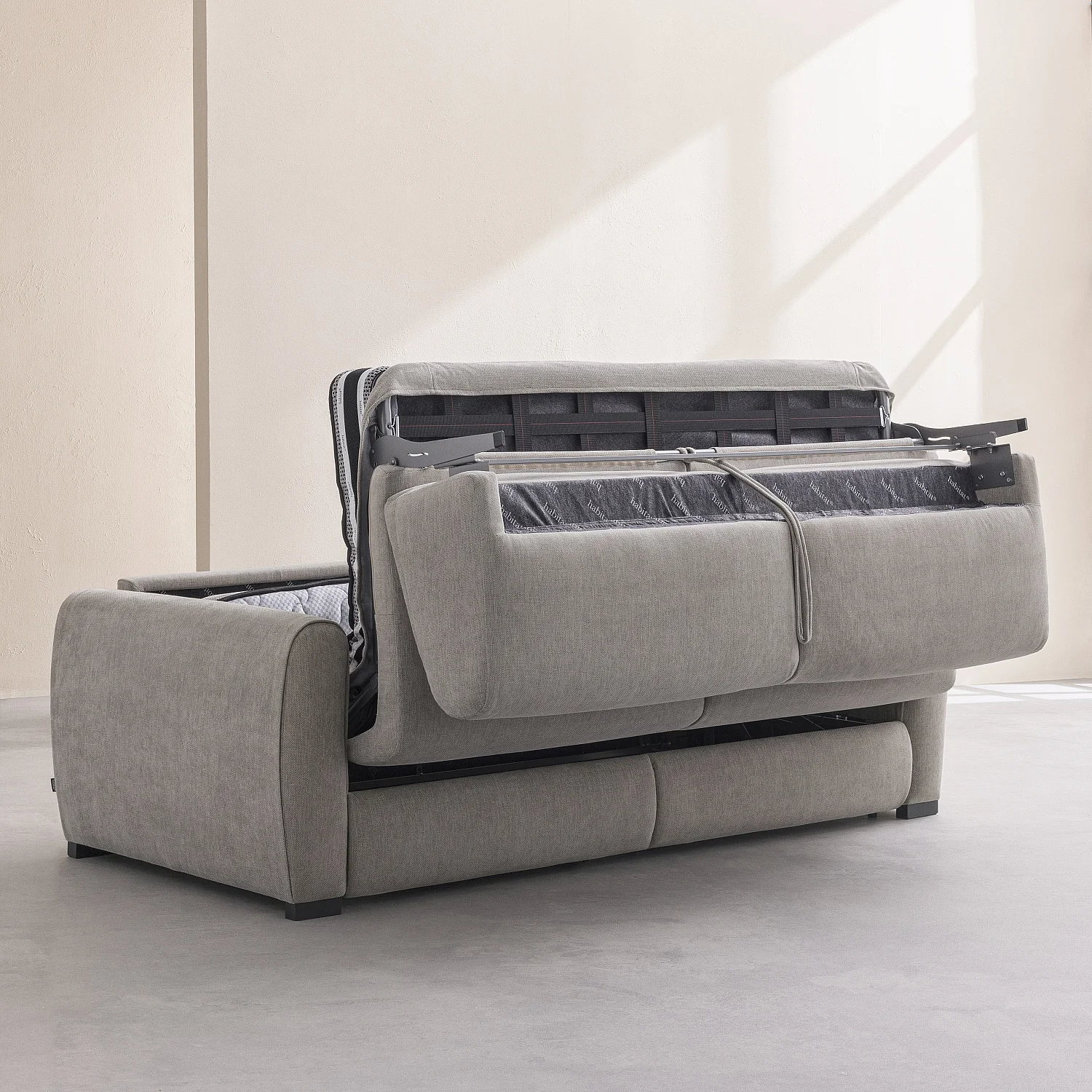 Sofá cama 3 plazas - Cama de 160 cm - Colchón de 16 cm - Tejido Lugano gris claro - 9