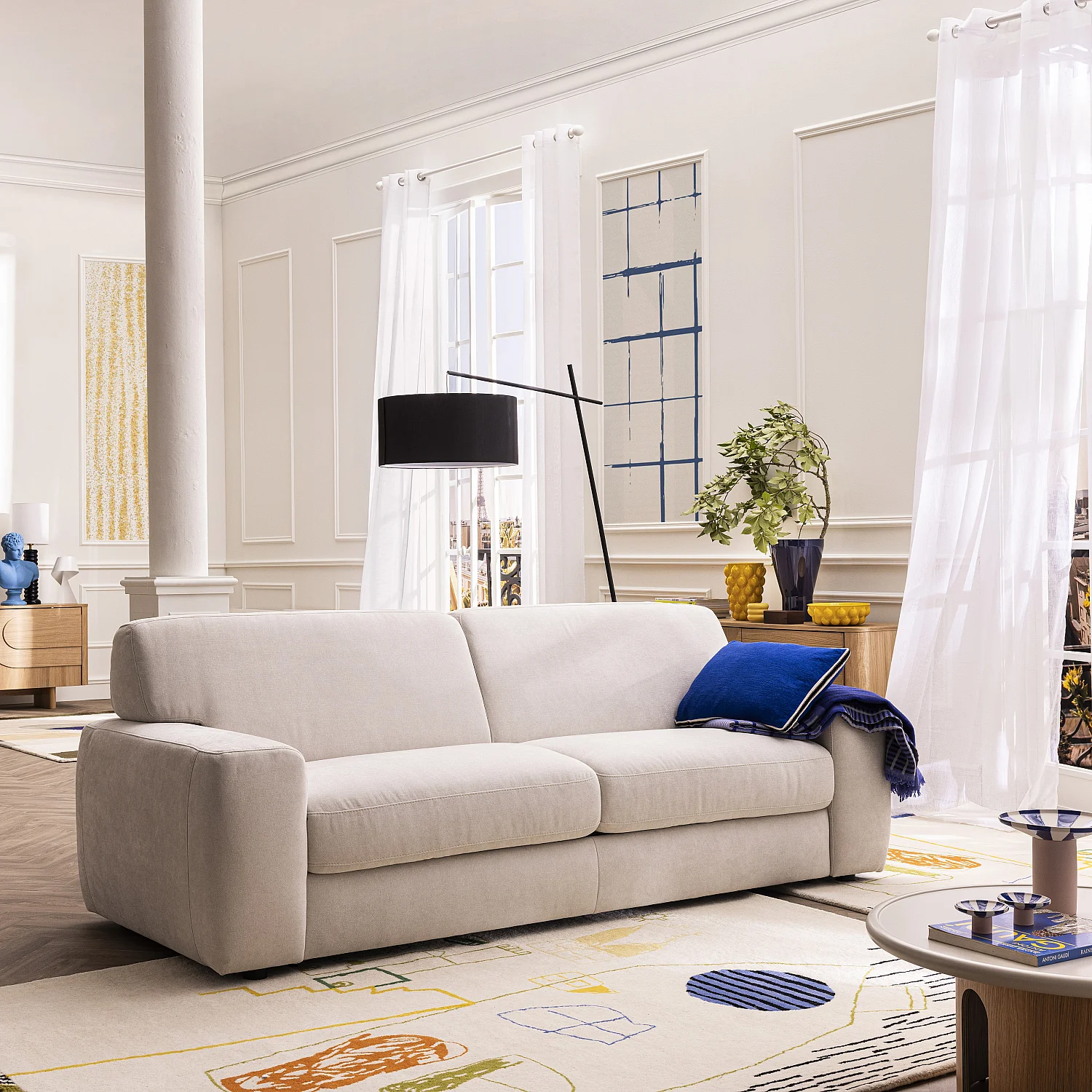 Sofá cama 2 plazas - Cama de 140 cm - Colchón de 16 cm - Tejido Atrani crema - 3