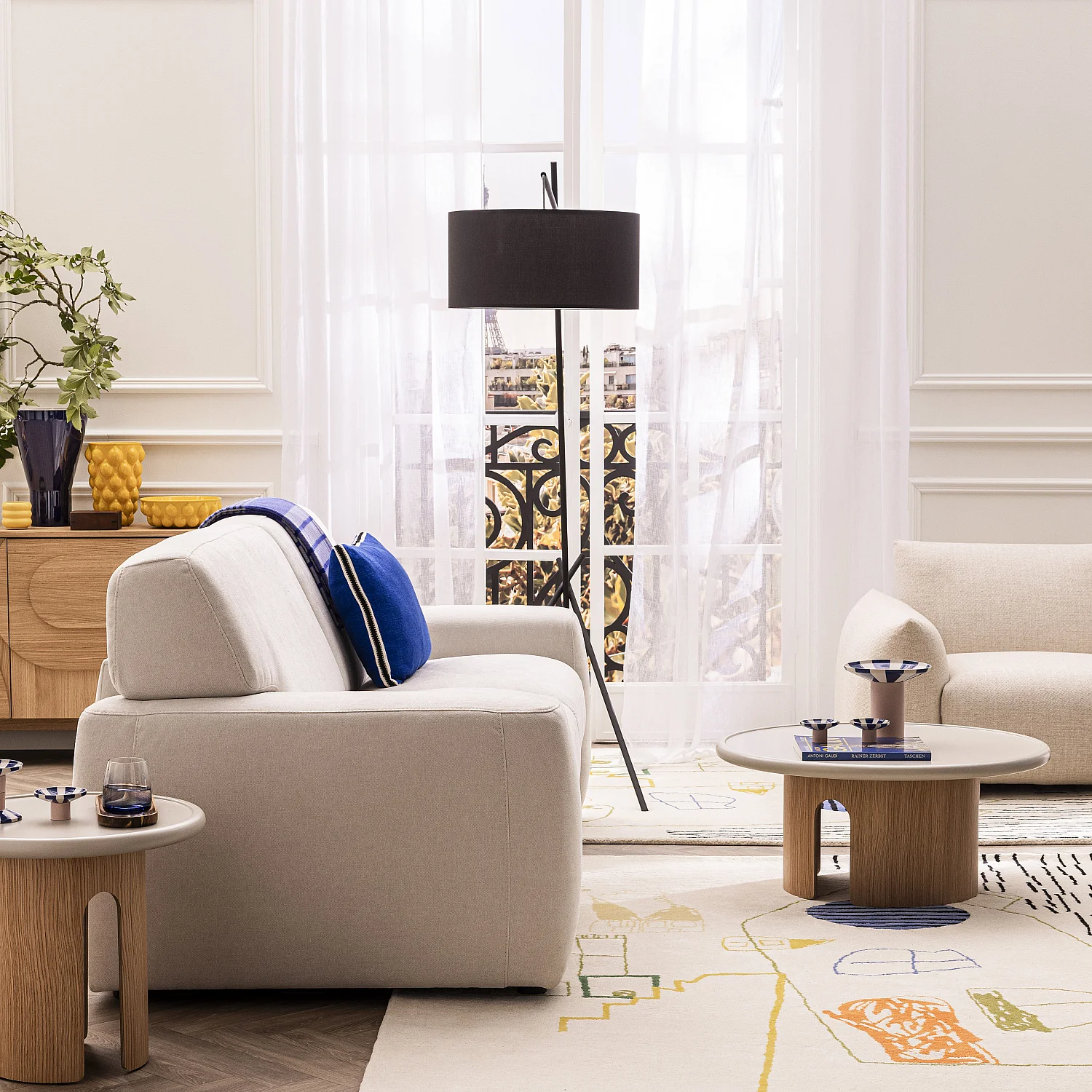 Divano letto 2 posti - Letto 140 cm - Materasso 16 cm - Tessuto Atrani Crema - 11