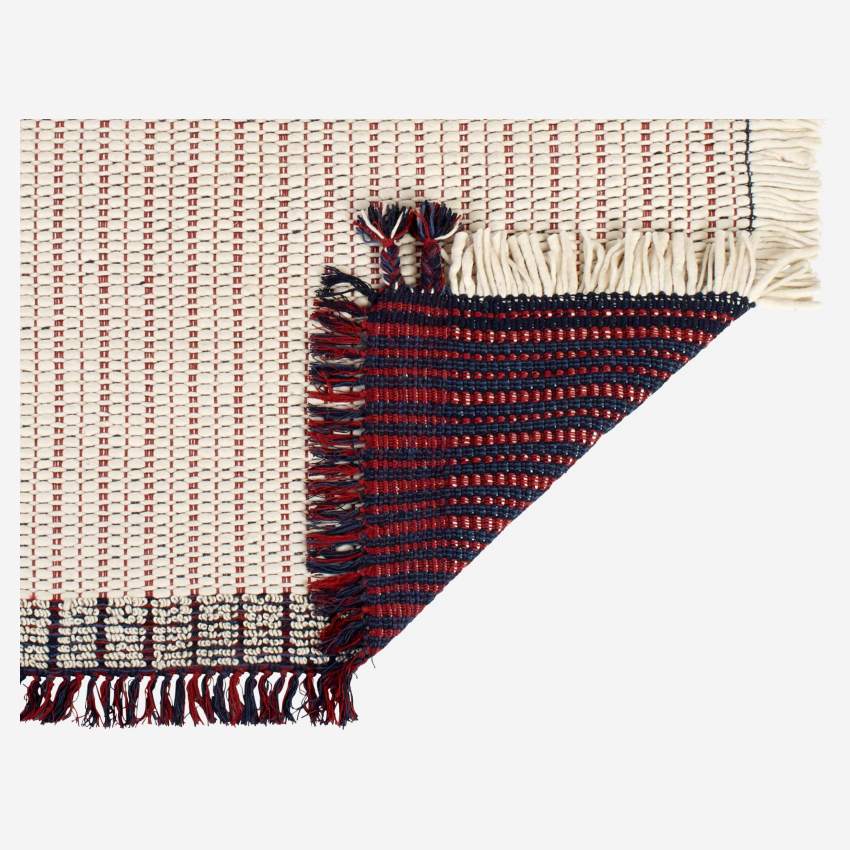 Tapis réversible tissé à grosses franges en laine et coton - 170 x 240 cm - Multicolore