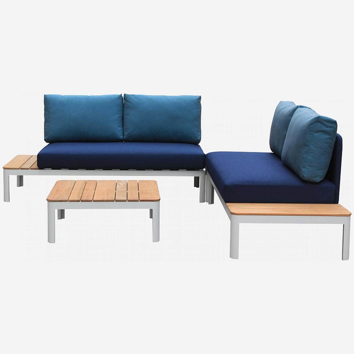 Nikky - Outdoor-Sofa aus Aluminium mit Tisch rechts + Kissen Sunbrella