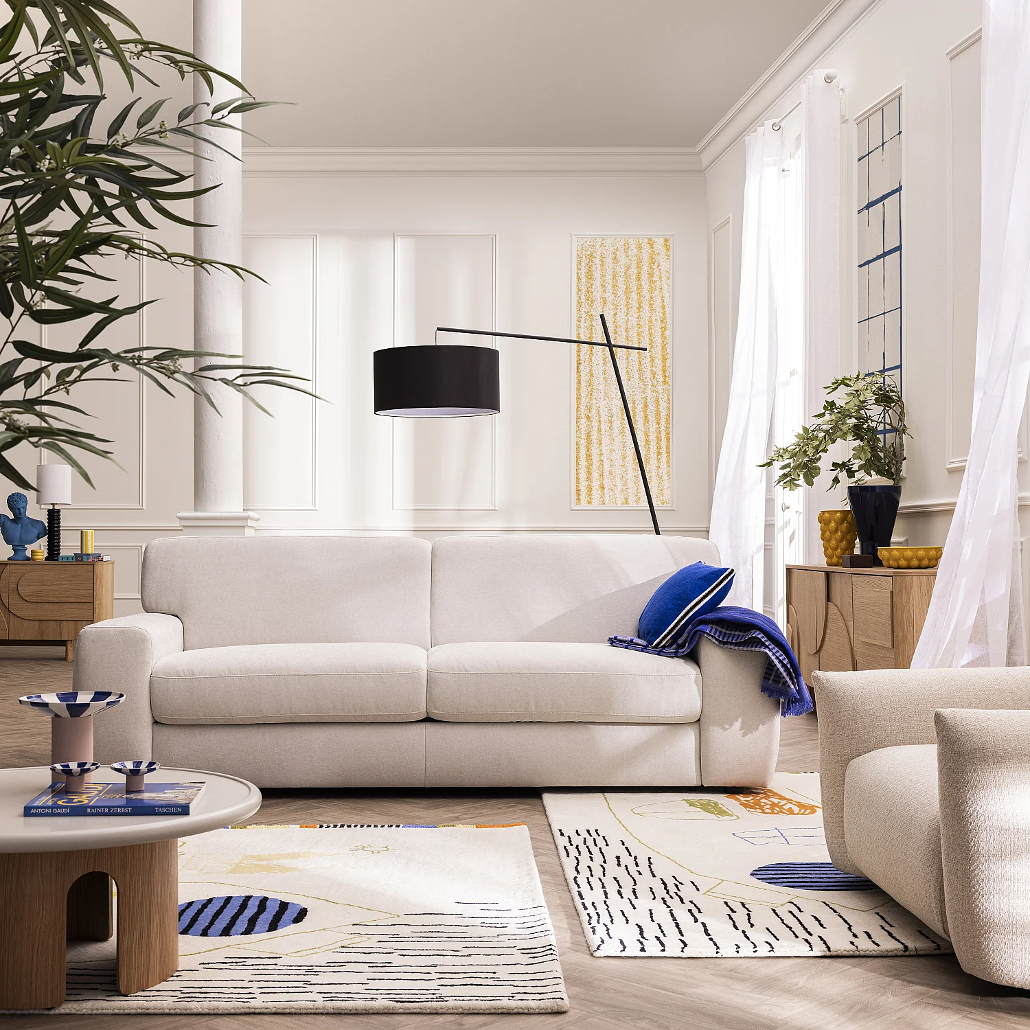 Divano letto 3 posti - Letto 160 cm - Materasso 16 cm - Tessuto Atrani Crema - 1