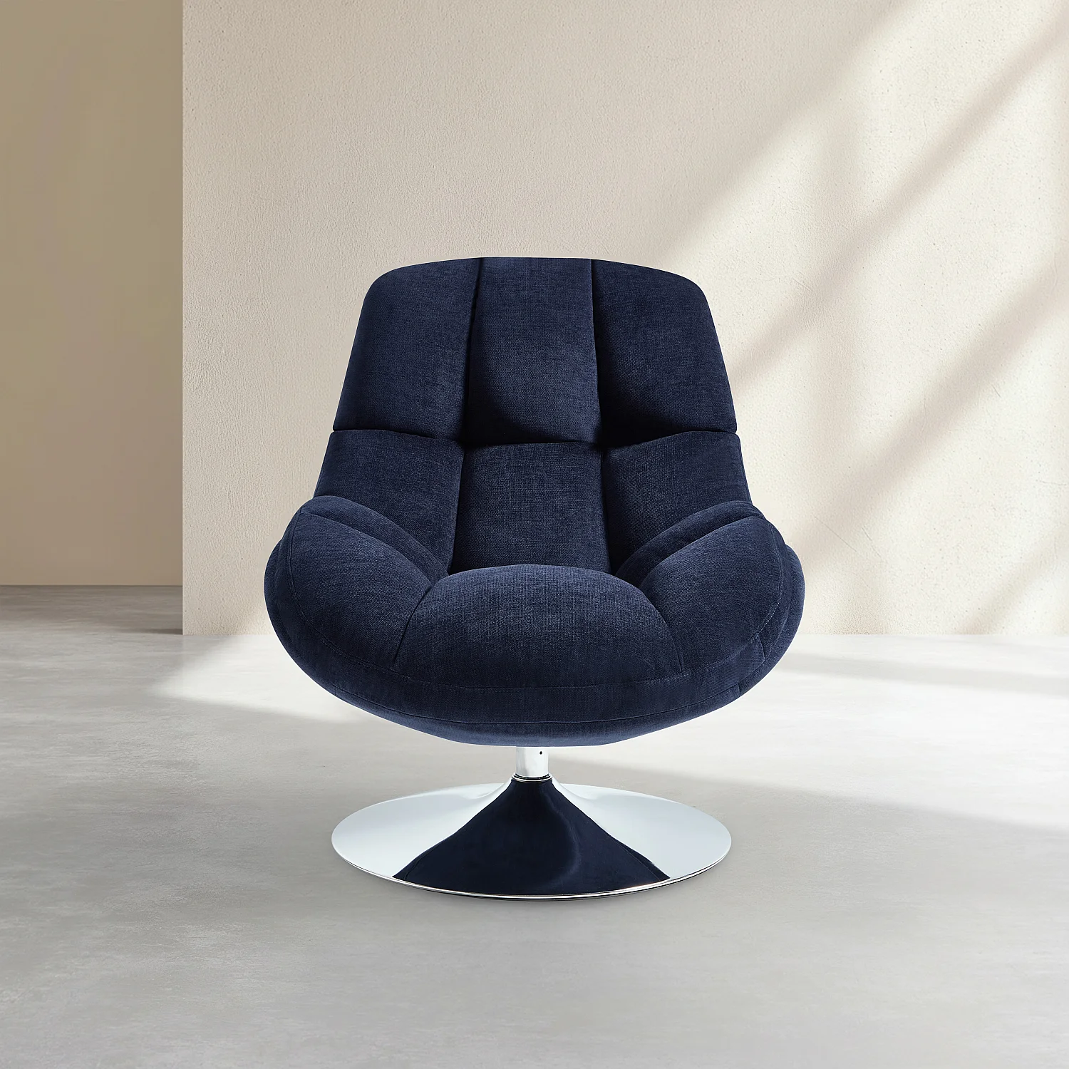 Sillón giratorio en tejido y metal cromado - Azul noche - 3