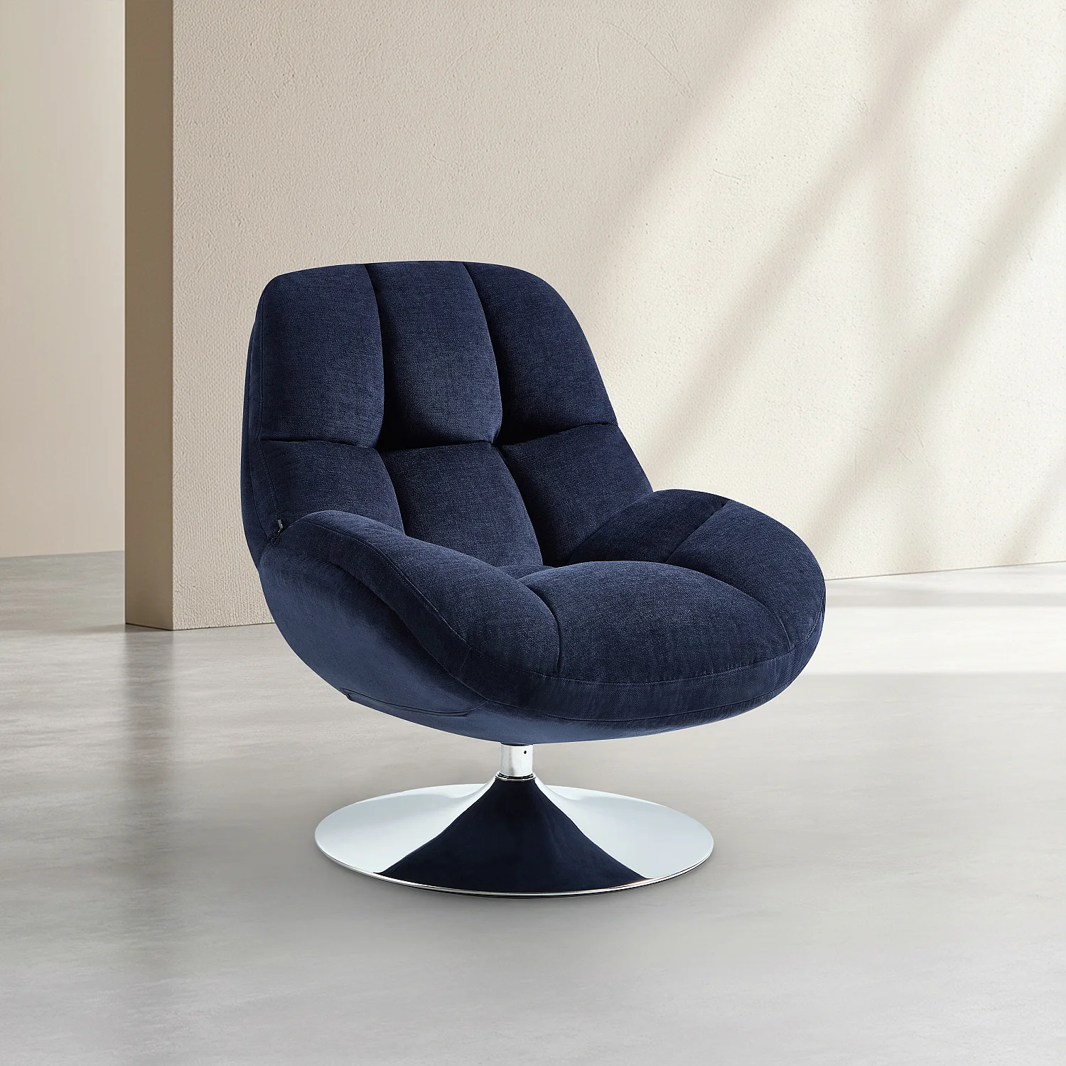 Sillón giratorio en tejido y metal cromado - Azul noche - 6