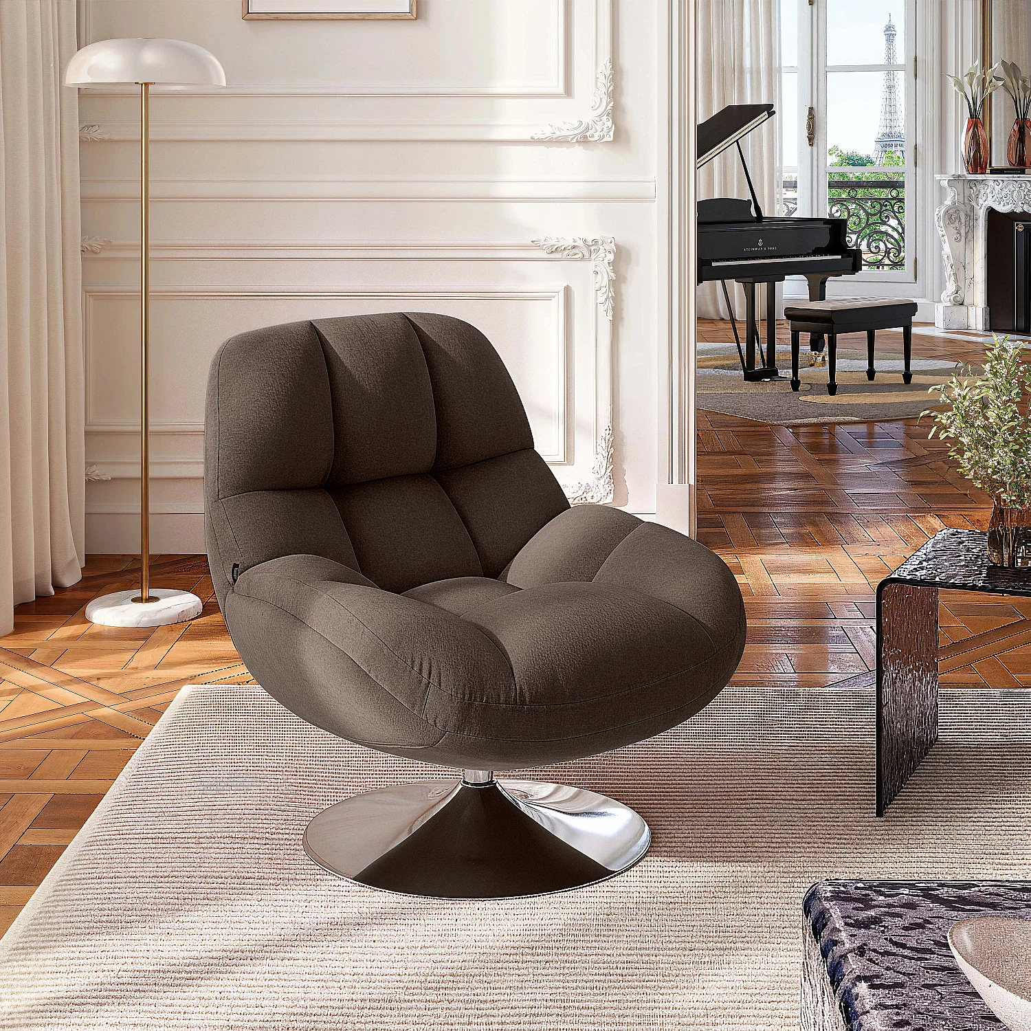 Poltrona girevole in tessuto e metallo cromato - Talpa - 1