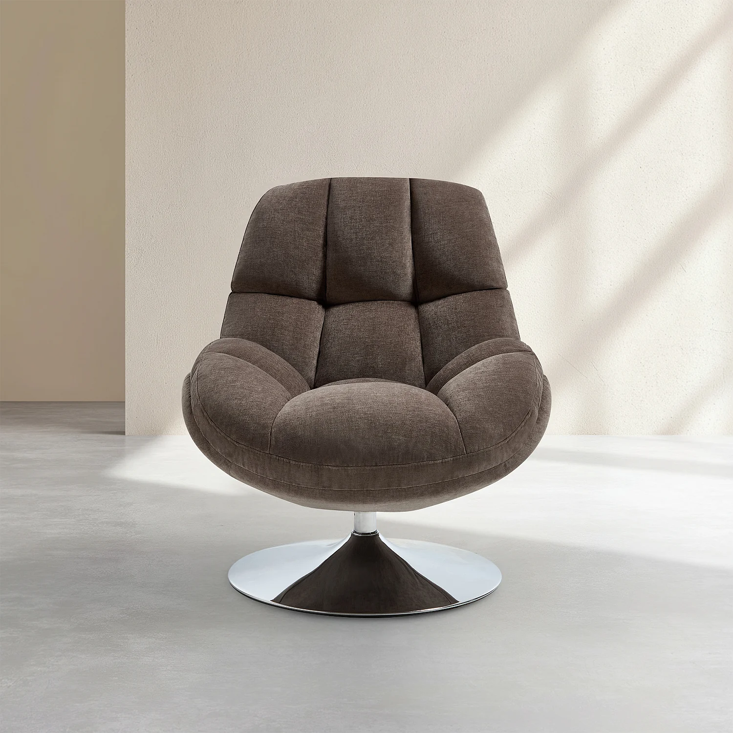 Sillón giratorio en tejido y metal cromado - Topo - 3