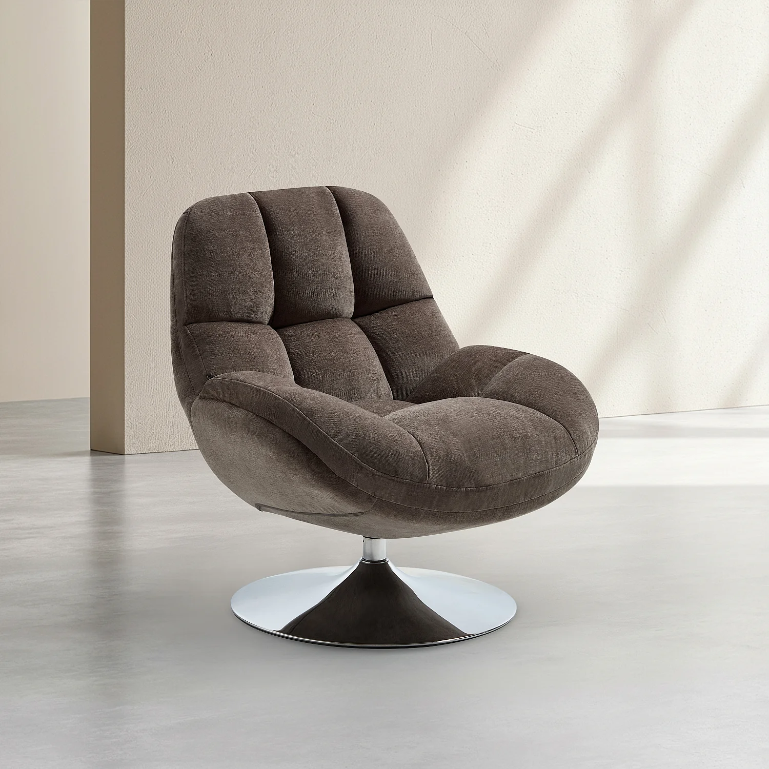 Sillón giratorio en tejido y metal cromado - Topo - 6