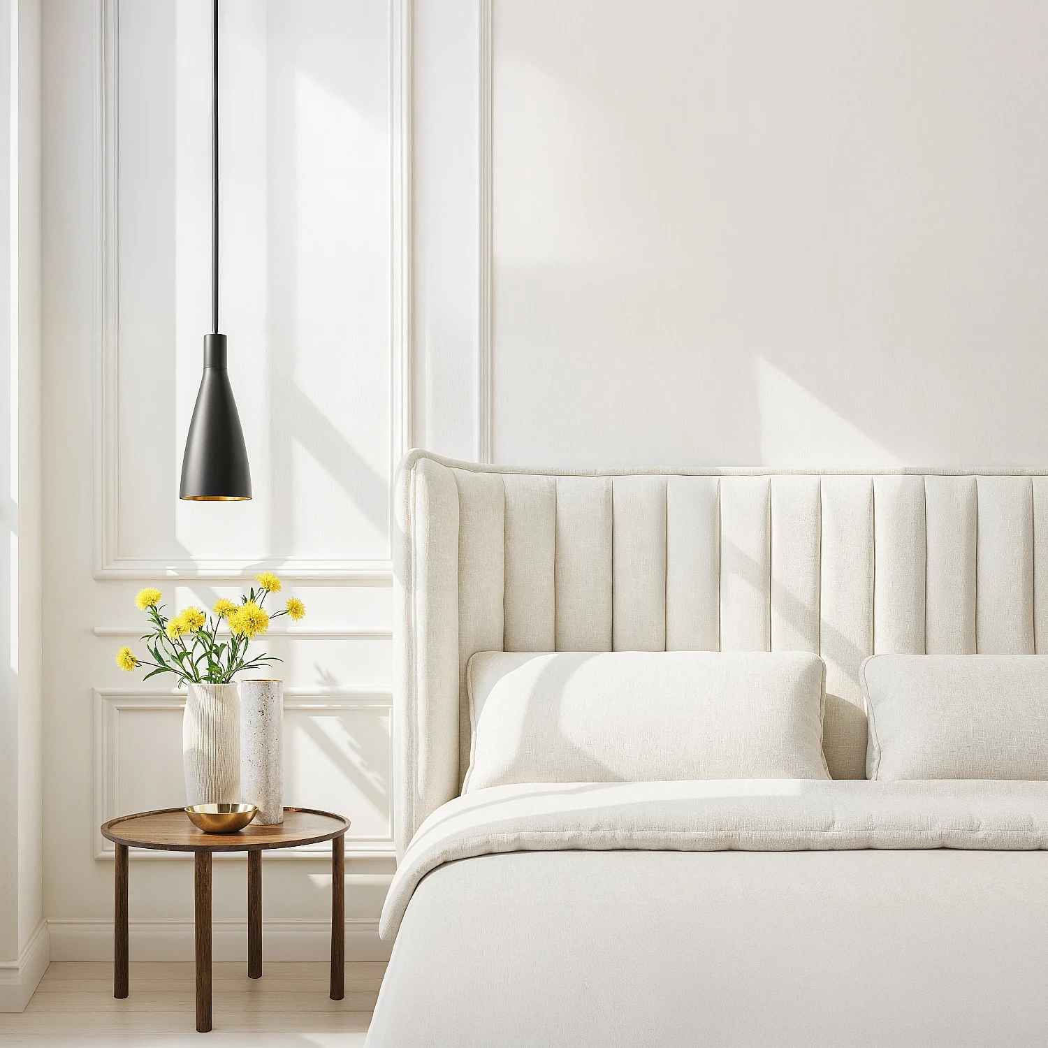 Tête de lit en tissu 244 x 102 cm - Crème - 1