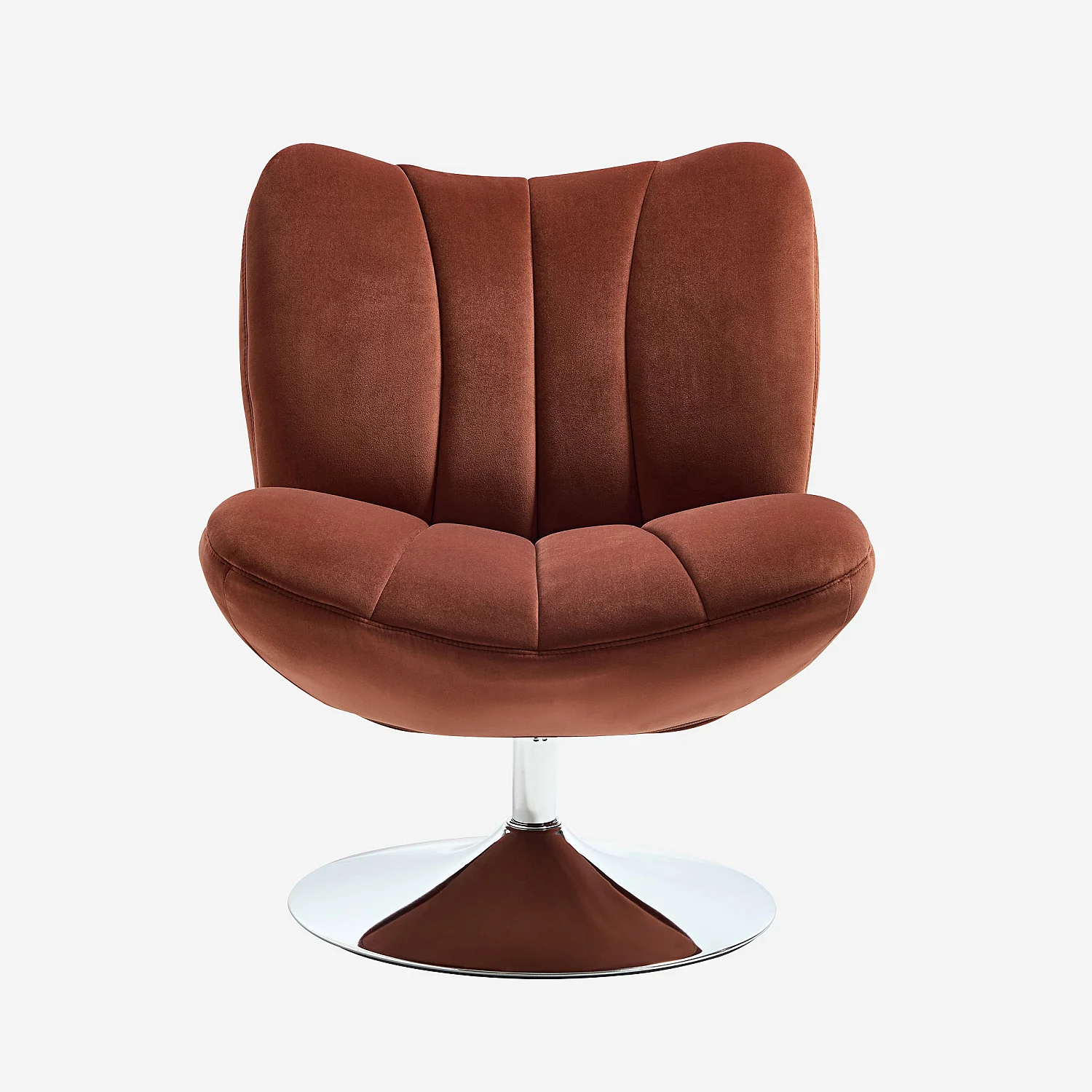 Fauteuil pivotant matelassé en tissu et métal chromé  - Terracotta - 1