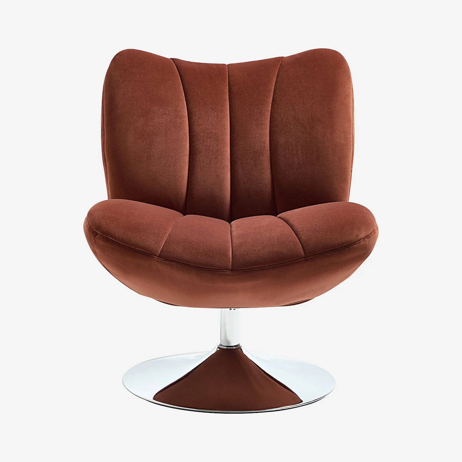 Sillón giratorio acolchado en tela y metal cromado - Terracota - 2