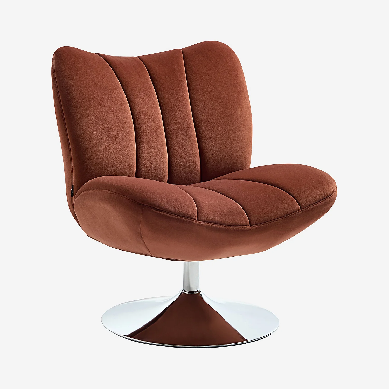 Sillón giratorio acolchado en tela y metal cromado - Terracota - 3